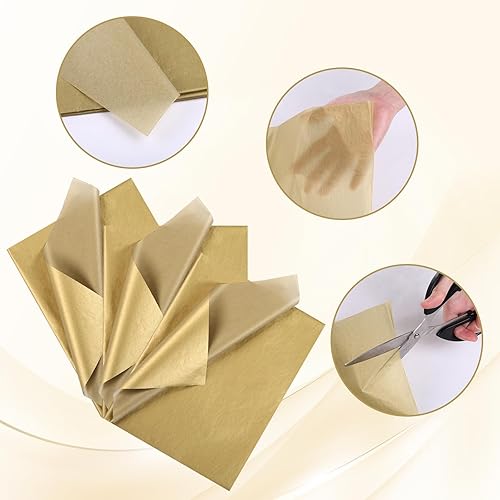 Miniatura 3 de Naler Papel de seda dorado, 60 hojas de papel de seda a granel para Navidad, manualidades, boda, fiesta, bricolaje, decoración de cumpleaños, 14 x