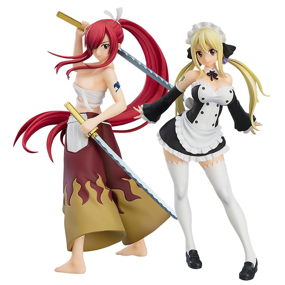 Zhongkaihua FAIRY TAIL Erza Figure Double Sword Fighting Figures Action Statue Heartfilia Lucy Maid Figure Standing Position PVC Model Desktop Ornament