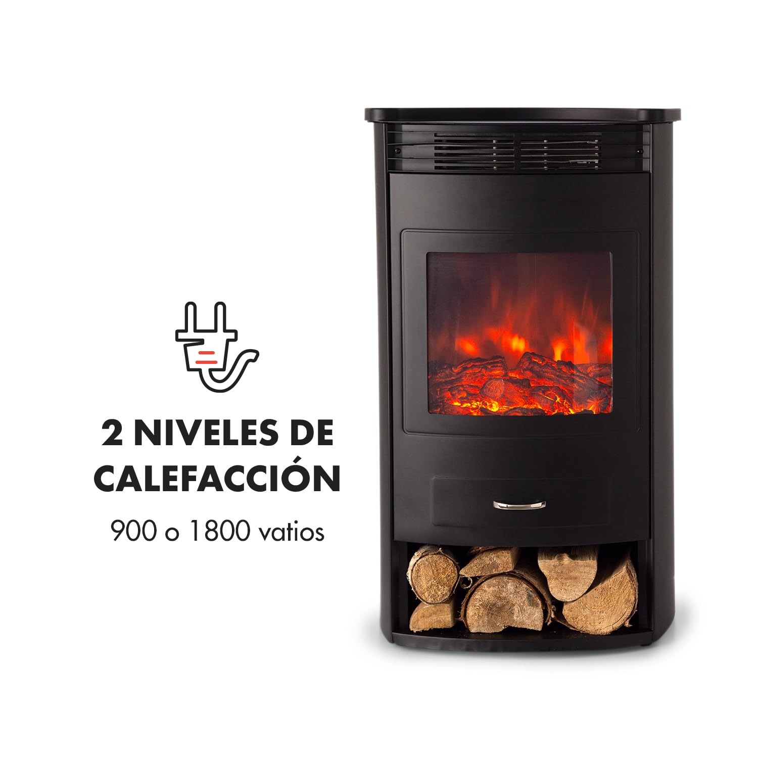Klarstein Chimenea Electrica, Llama LED con una Potencia de 1900W y Mando a Distancia, Temporizador y Control de la Temperatura, Chimenea Interior Casa con Mando a Distancia, Estufas Interior