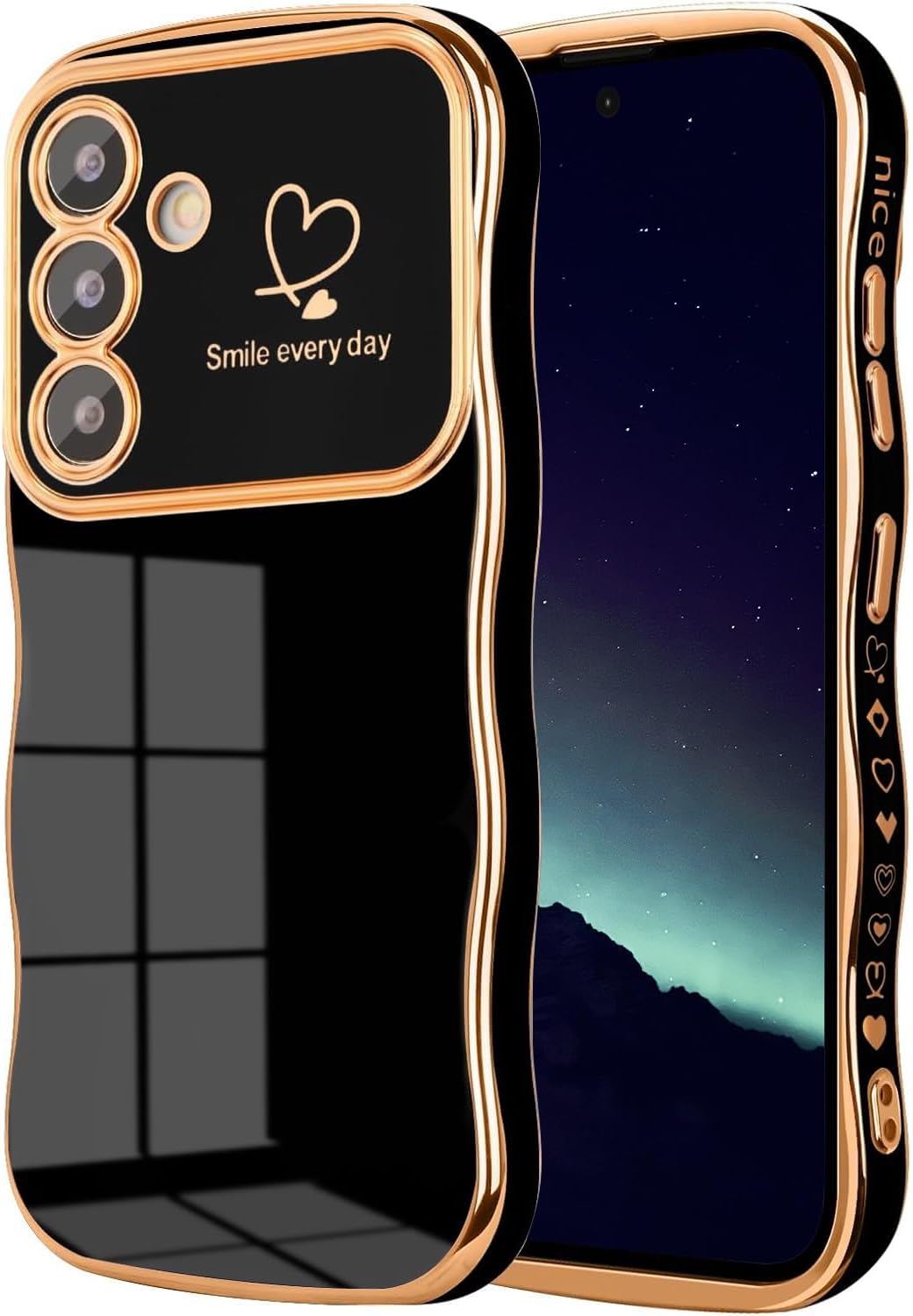 Coque samsung S24 – Case keteen compatible avec Samsung Galaxy S24, wave bord curly mignon coeur conception de conception ultra mince boîtier en silicone amorti