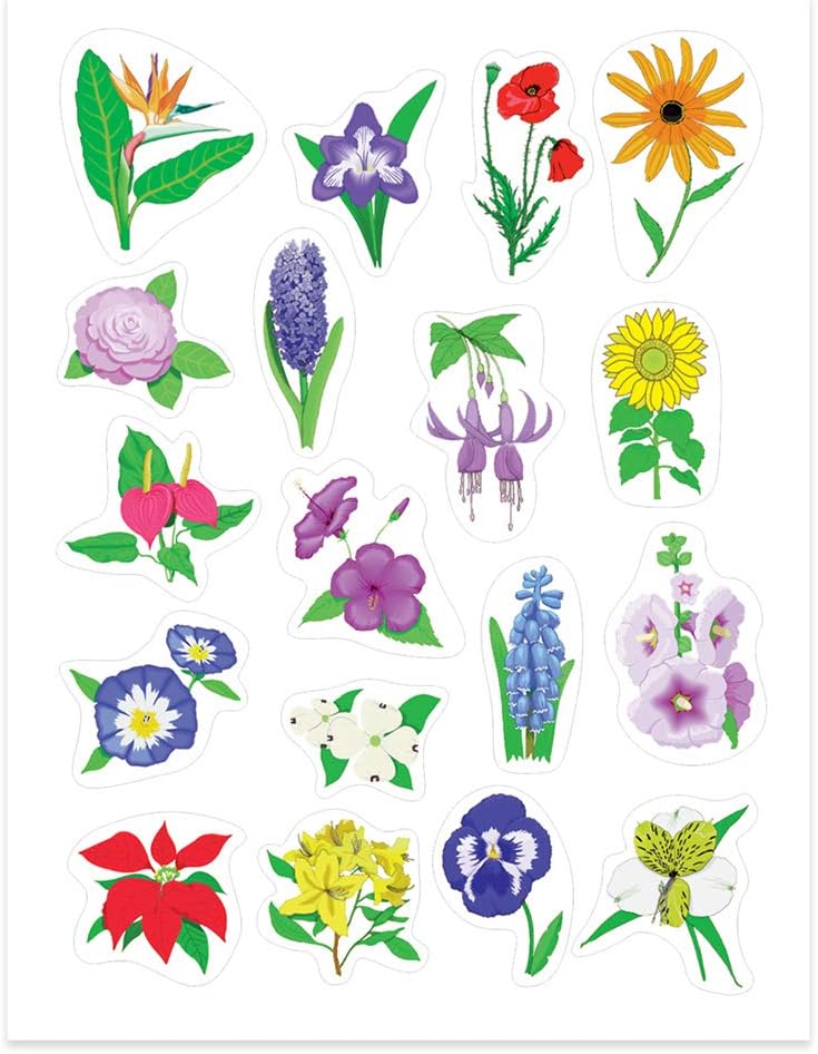 Hygloss Stickers Collection - Floral Shapes - for Arts & Crafts, Scrapbooking, Activity Books & Planners - Bright Colors - 25 Sheets