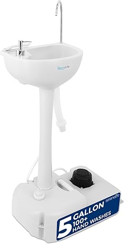SereneLife Fregadero portátil de campamento con soporte para toallas y dispensador de jabón capacidad de agua de 19 litros para lavabo de manos con
