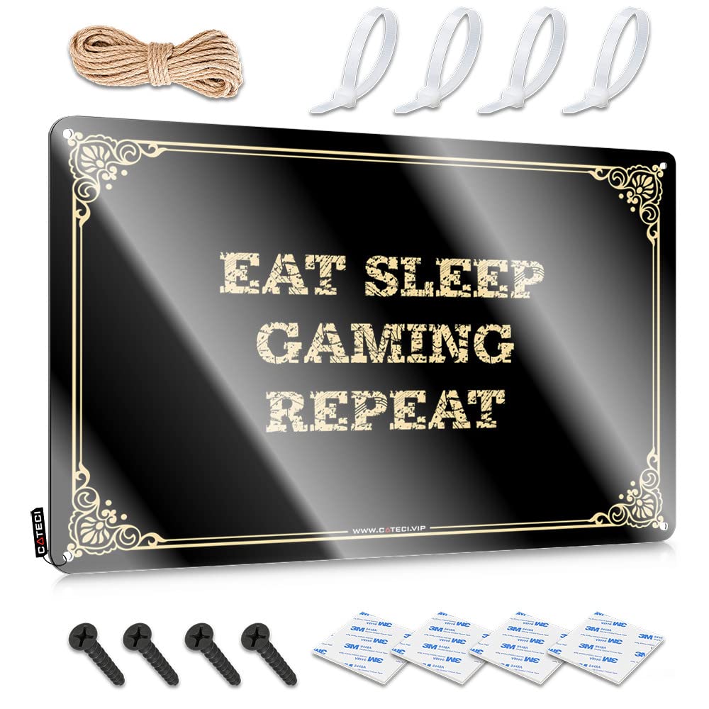 Eat Sleep Gaming Repeat With Metal Sign Tiki Bar Rules Western Theme Decor
