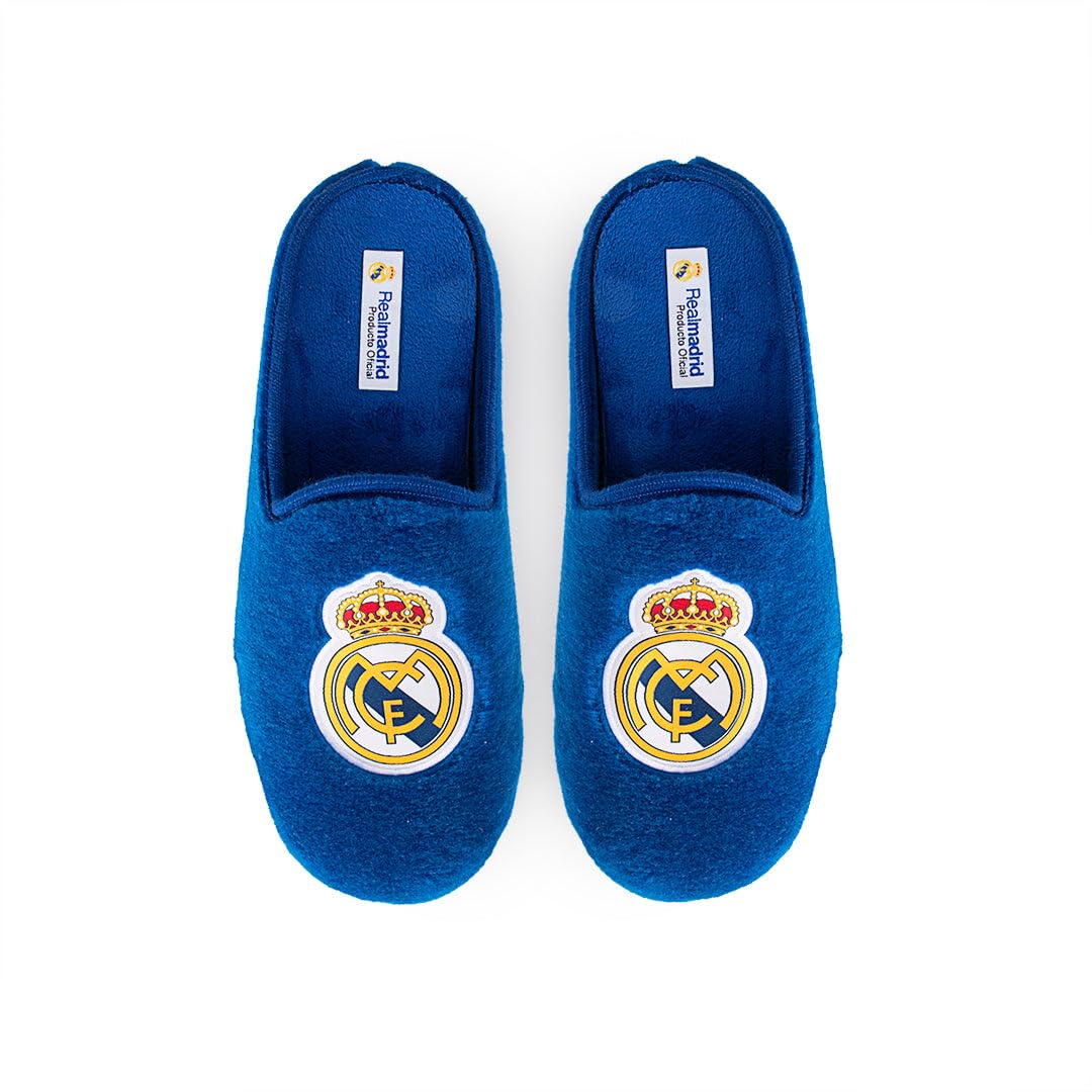 MARPEN SLIPPERS Zapatillas de casa Real Madrid CF Oficiales Temporada 25/26 para Niño o Niña, Suela Caucho Diseño Fútbol, Azul, Talla 28