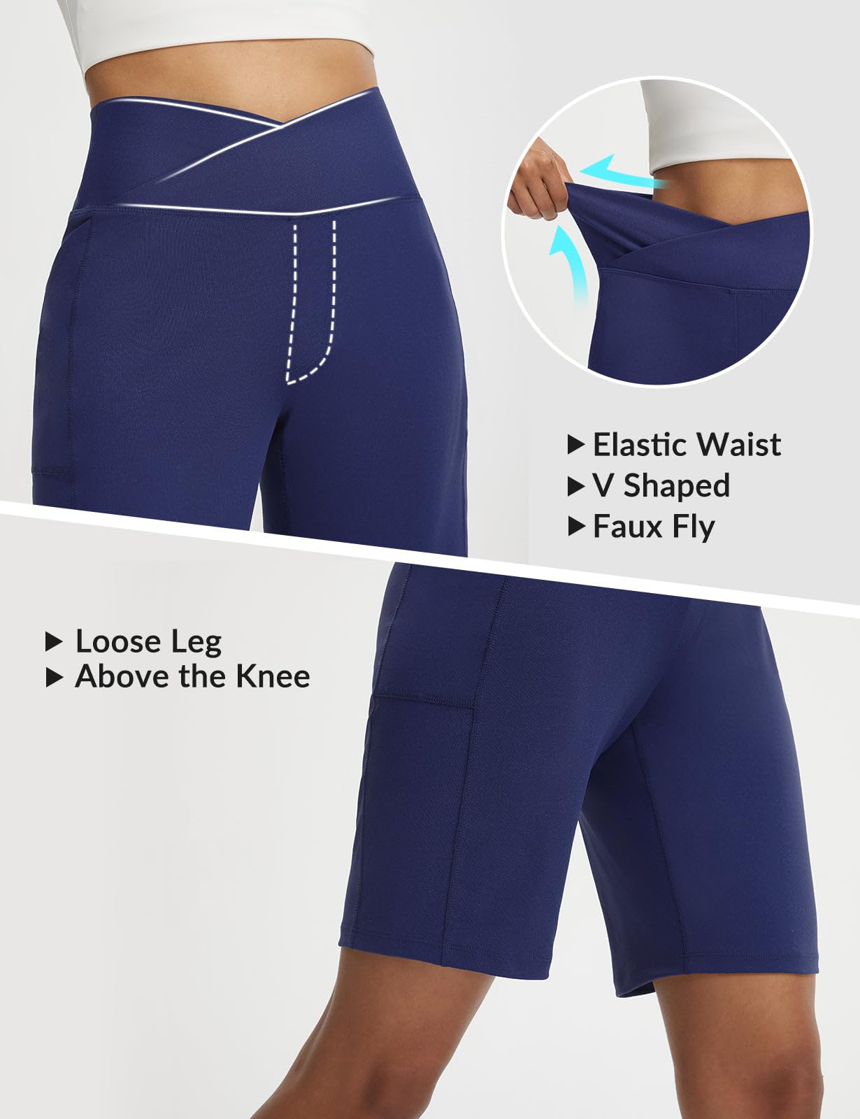 baleaf Bermudas largas para mujer con bolsillos, 9 pulgadas, longitud por encima de la rodilla, cintura alta, elástica, para caminar, atlética, casual, verano