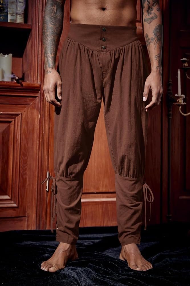 Mens Medieval Linen Ankle Pants Renaissance Viking Pirate Costume Trousers