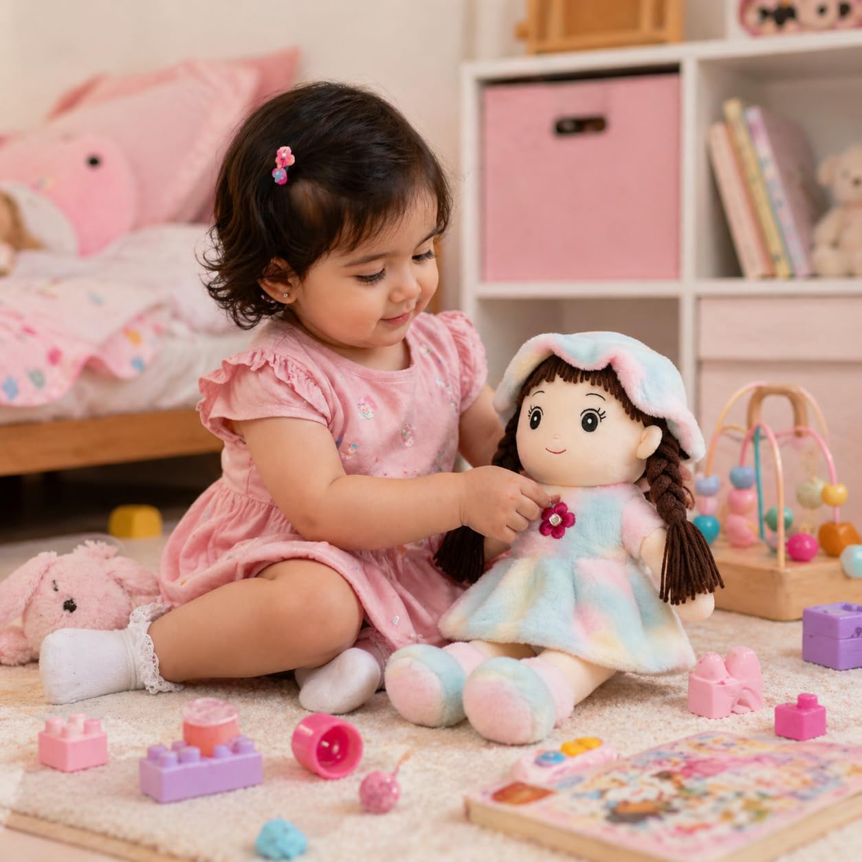Coolet Soft Hat Doll for Kids 42 cm | Cute Plush Rag Doll with Cap & Braided Hair | Washable Stuffed Soft Toy for Girls & Boys | Birthday Gift | Multicolor 3