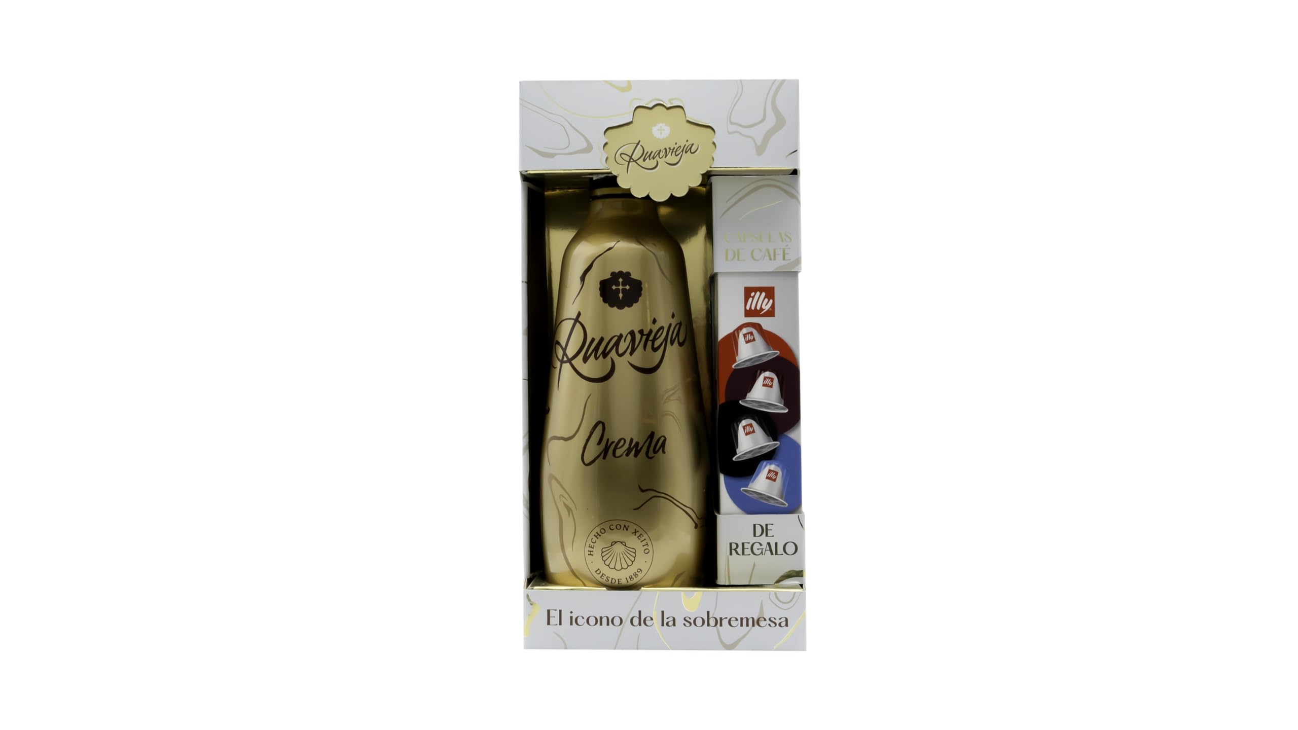 Ruavieja Edición Oro Crema de Orujo con 4 Cápsulas de Café Illy - 700 ml