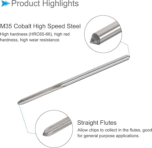 Miniatura 5 de Escariadores de mandril para máquina, precisión D4 de 0.118 in de diámetro, precisión D4, flautas rectas de acero cobalto M35 de alta velocidad,