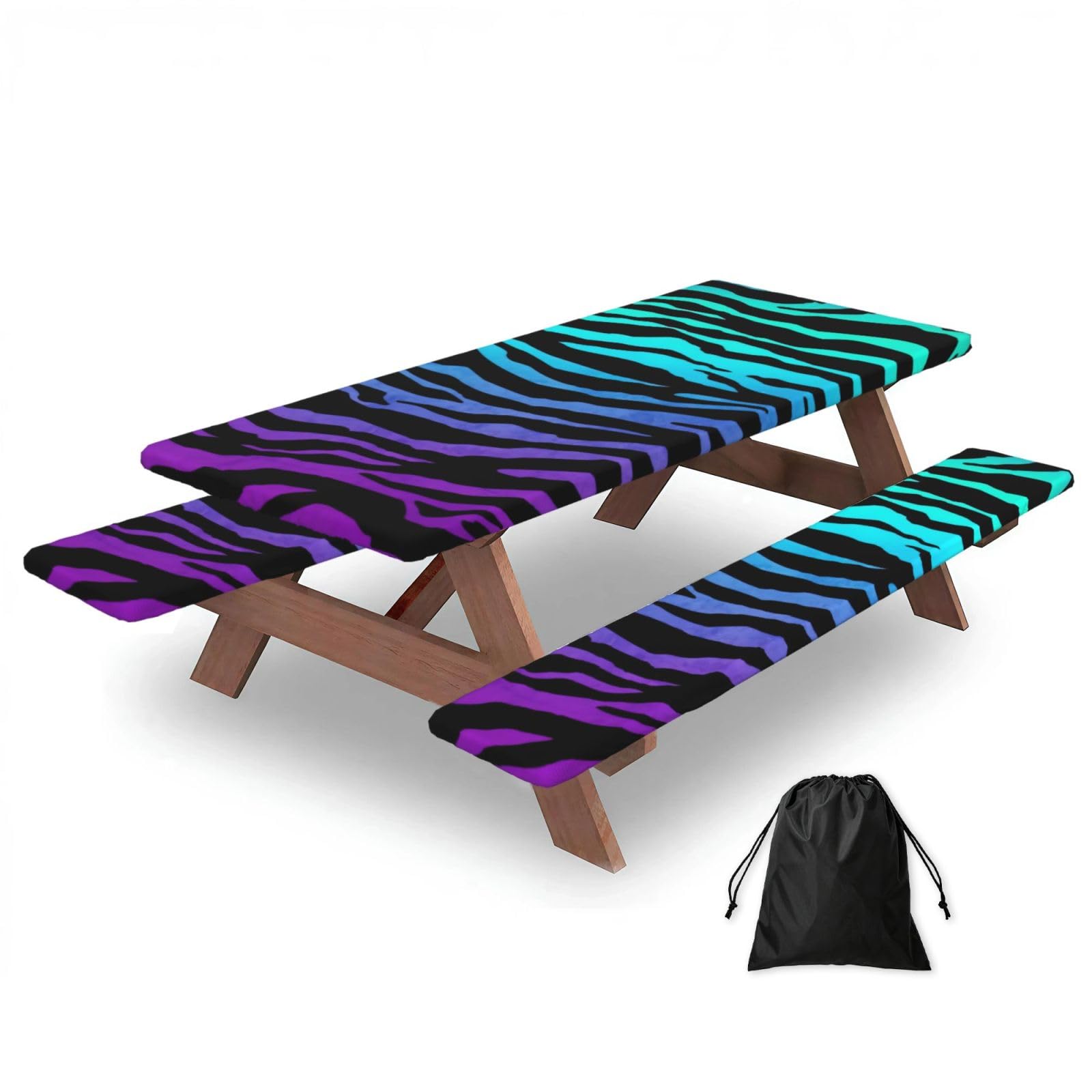 AYYQWE Purple Blue Green Camouflage Zebra Stripes Print Picnic Table Bench Cover Outdoor Garden Party Decor Daily Accessory Gift