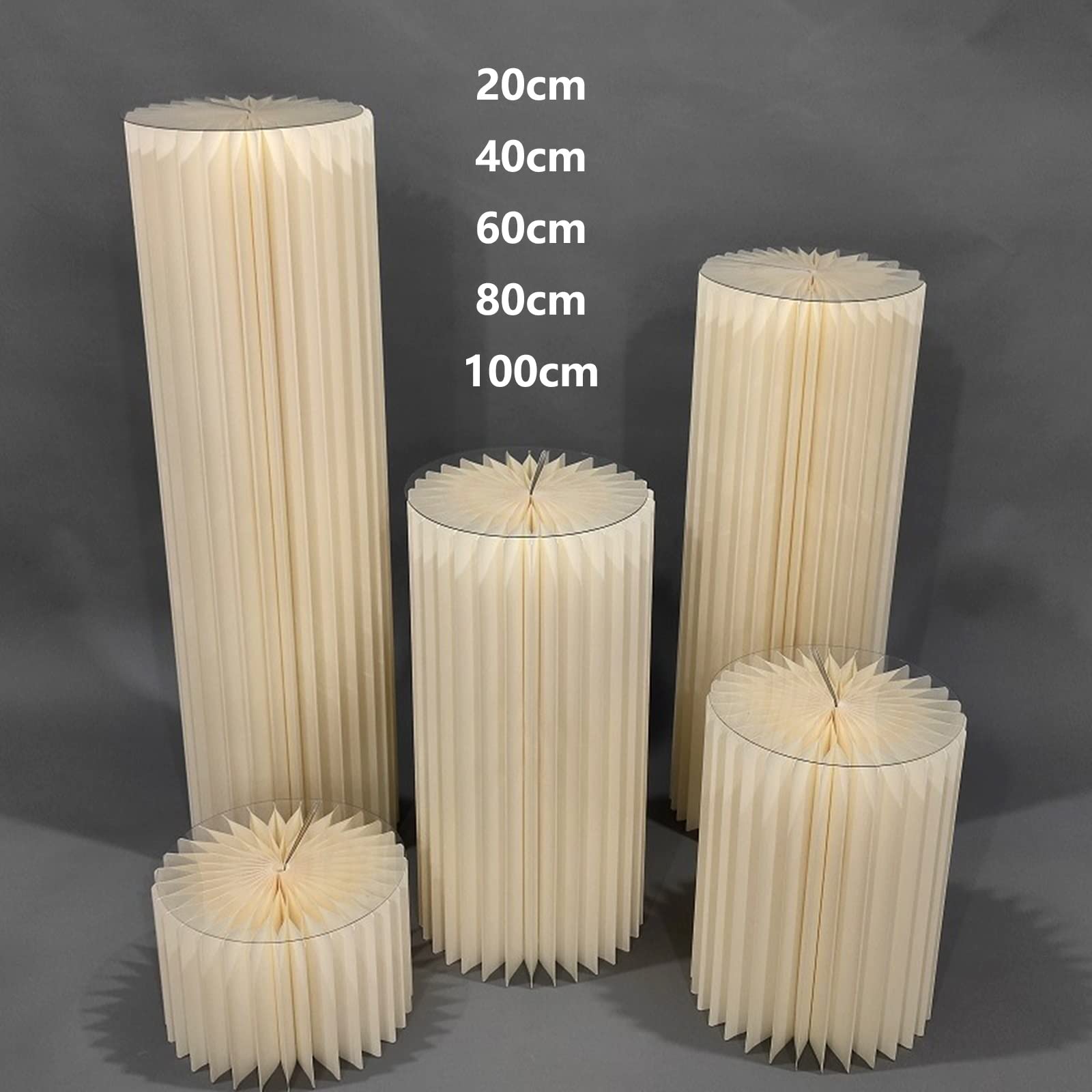 Spiareal - Set Di 3 Supporti Pieghevoli A Colonna Rotonda, Bianchi, 40/60/80 Cm Per Feste, Matrimoni E Centrotavola - 3