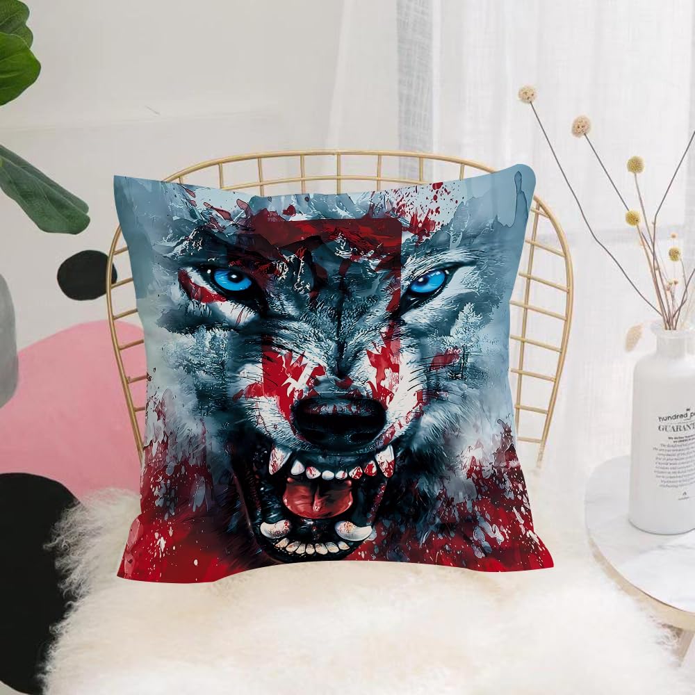 HYOSXW Cushion Cover,Throw Pillow Case Home Decorative for Living Room Bedroom Sofa Chair 16X16 Inch,Illustration of Angry wolf head on colorful abstract background,Pillowcase 40X40cm