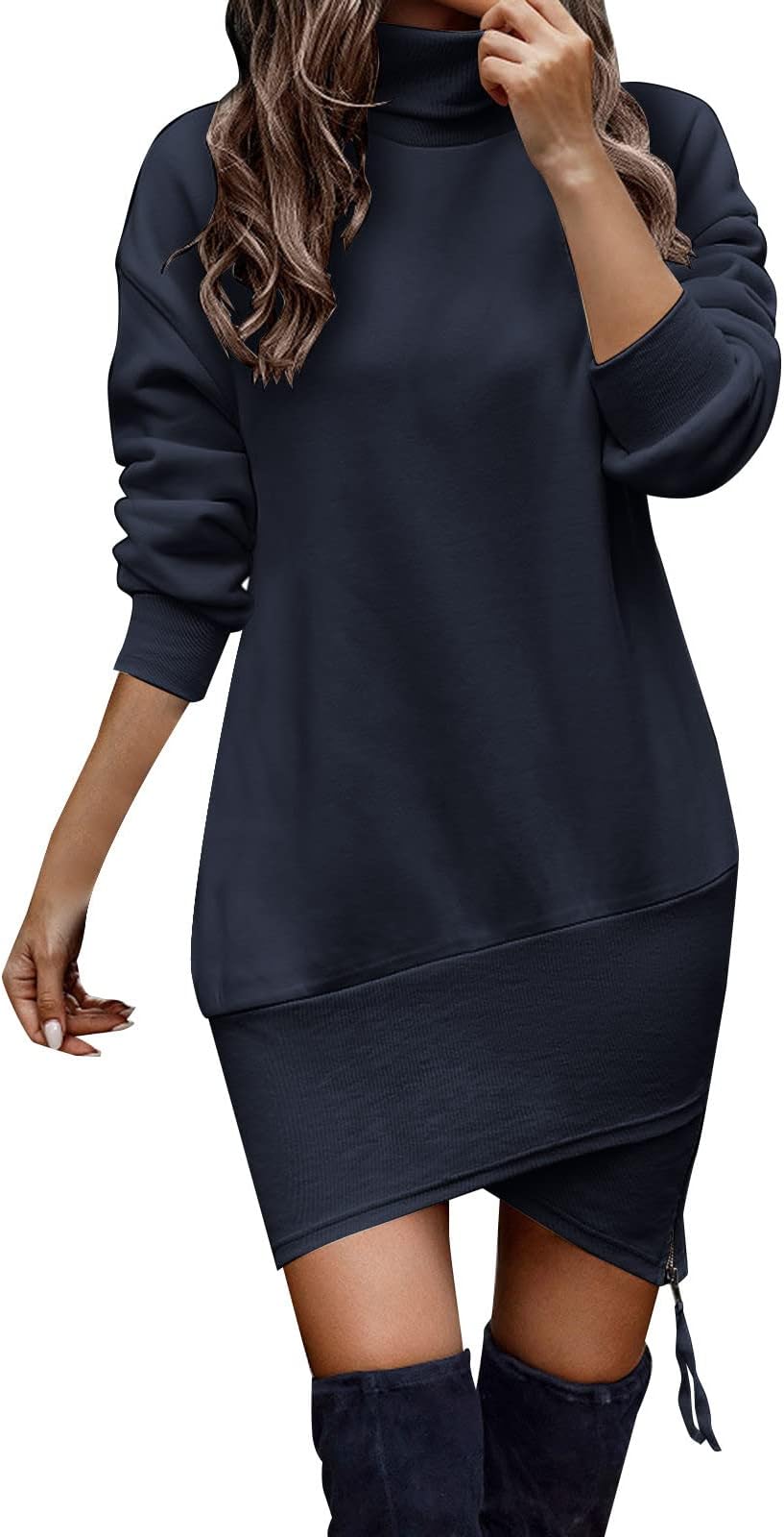 GenericLadies Turtleneck Long Sleeve Dress Package Hip Irregular Fashion Sexy Dress Woman Short Sleeve Dress