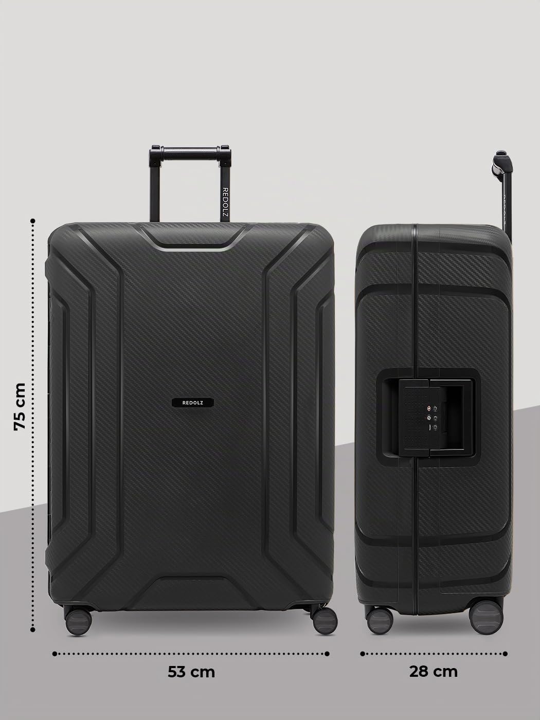 REDOLZ Valise Rigide Taille L XL | sans Fermeture Éclair | Grand Bagage Soute 75x53x28 cm | Polypropylène | Fermeture 3 Points | Serrure TSA | Essentials 15