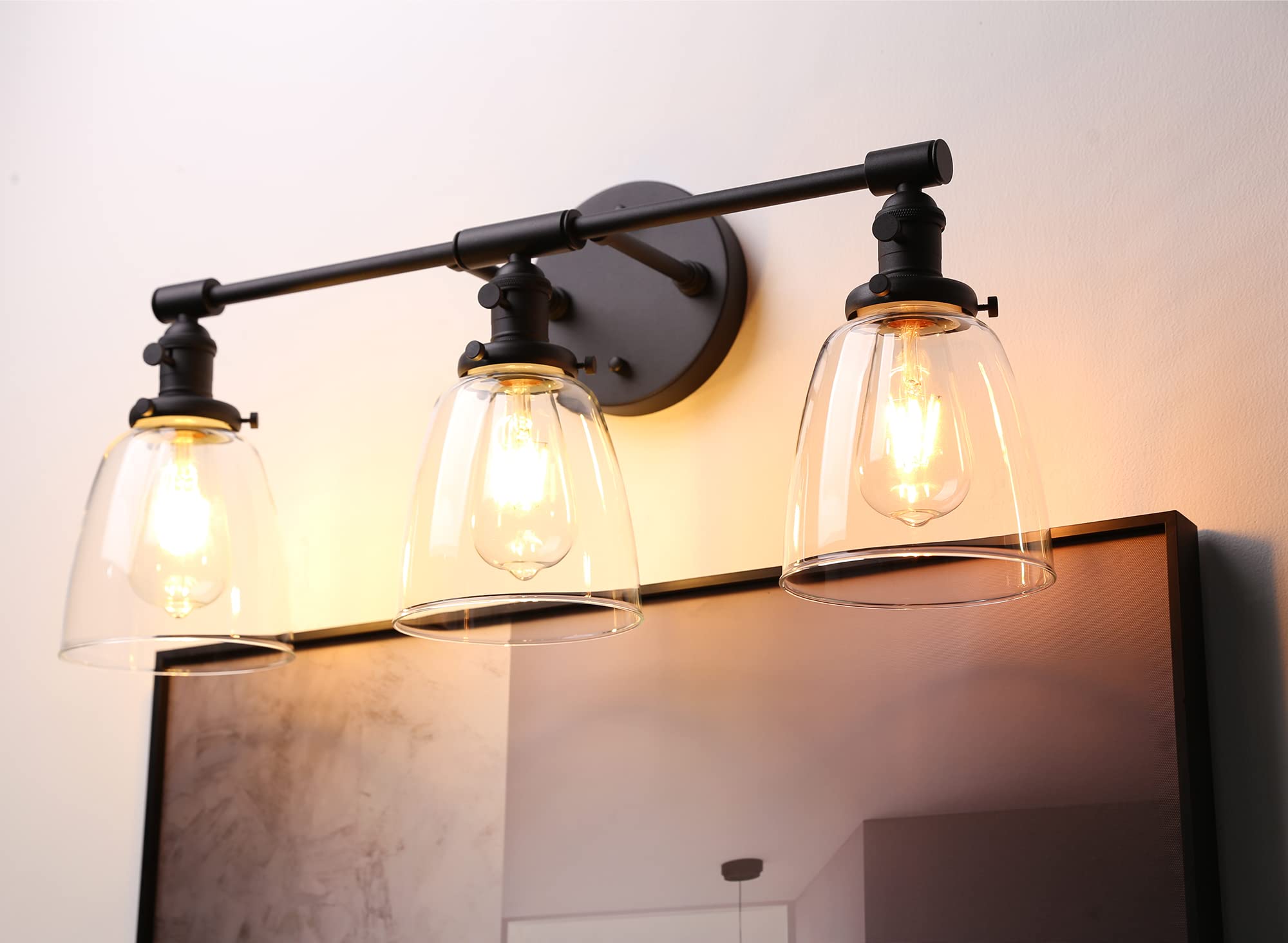 Phansthy 3 Glocke Retro Design Klar Glas Modernes Wandbeleuchtung Wandleuchten Vintage Industrie Loft-Wandlampen Antik Deko Design Wandbeleuchtung Küchenwandleuchte(Schwarz Farbe)