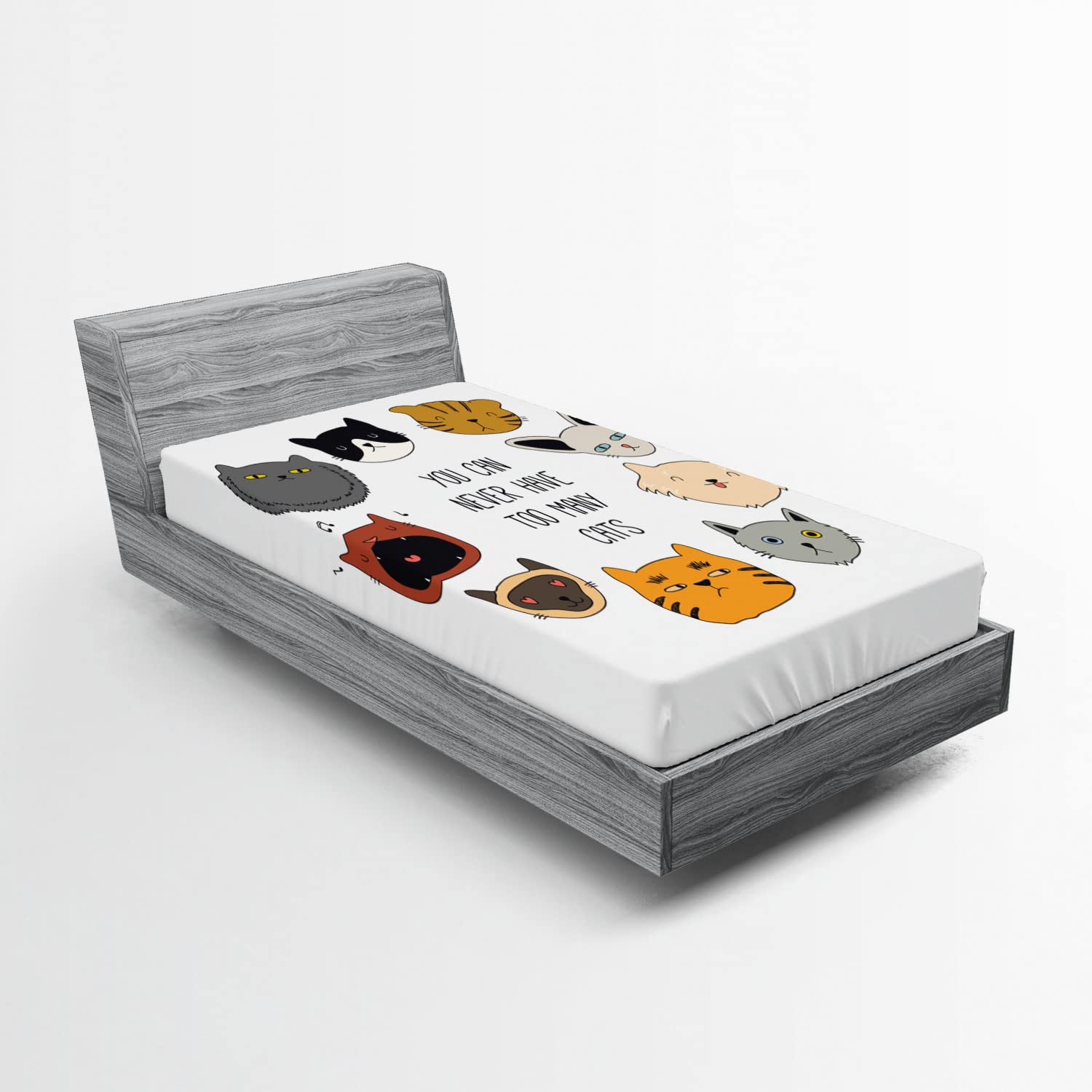 Ambesonne Cats 2 Pack Fitted Sheet, Wording Love Whiskers Happy, Bed Cover All-Round Elastic Deep Pockets 2 Pieces, Package Contains 2 Twin Size Fitted Sheets, Earth Yellow