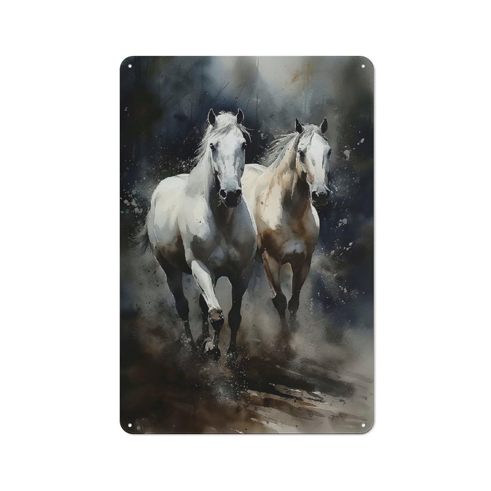 Horses Watercolor Art Vintage Metal Sign 30x20cm, Nostalgic Pub Wall Decor for Pub, Home Bar, Shed Or Man Cave