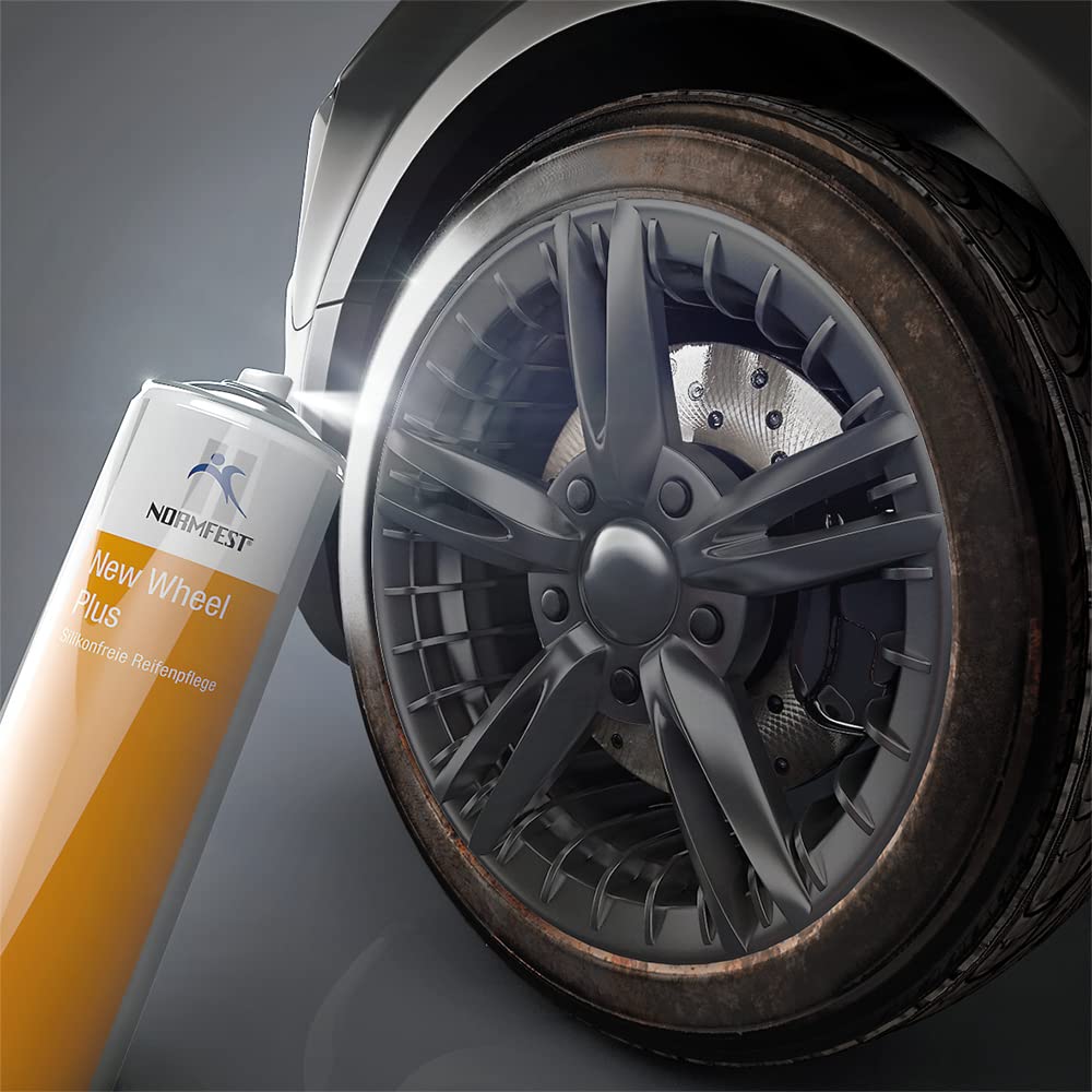 Normfest New Wheel Plus – silikonfreies Reifenpflegespray für frischen Seidenglanz, wasserfest & schnelltrocknend, lösemittelarm & lackverträglich, ideal für Werkstätten, Aufbereiter – 400 ml
