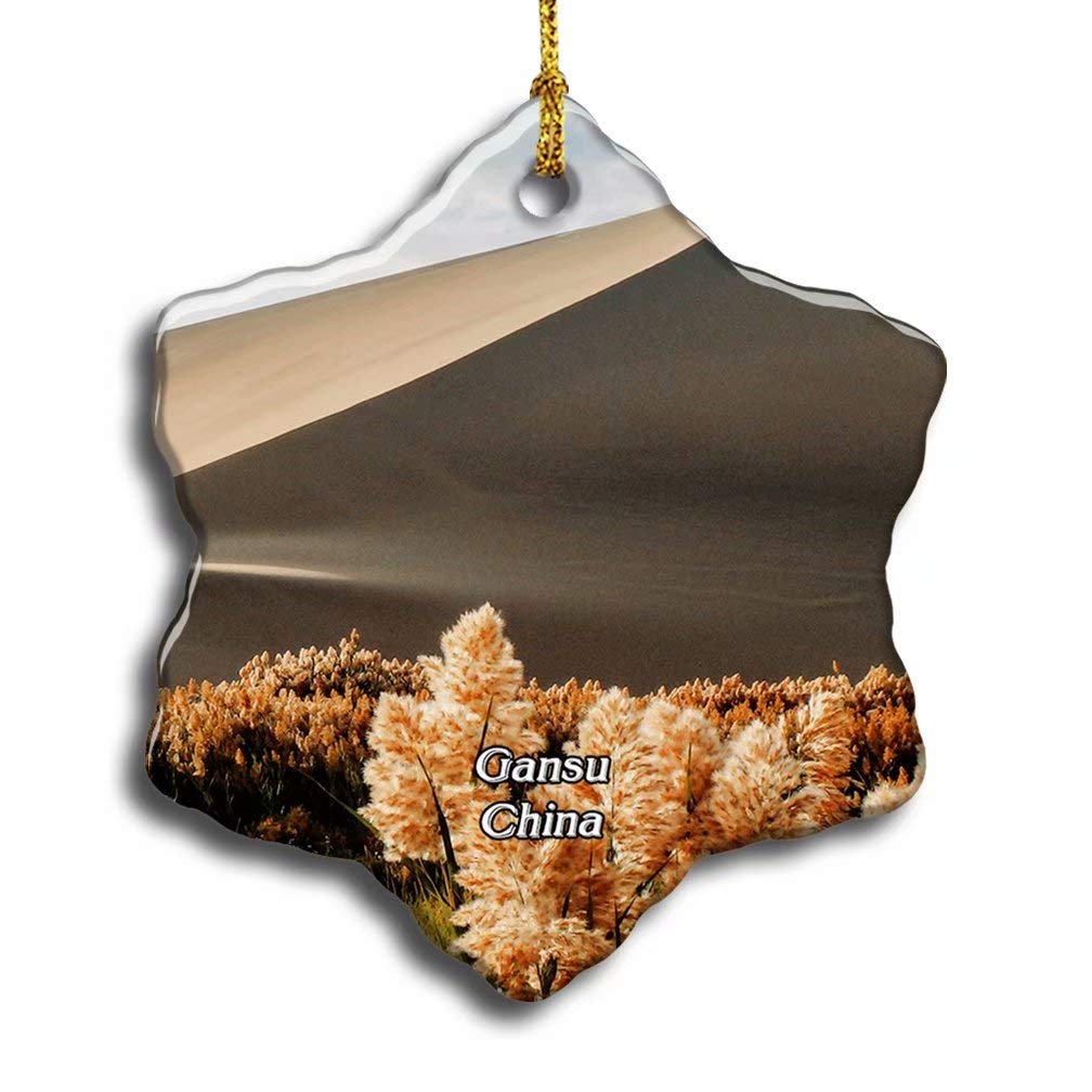 China Gansu Dunhuang Mingsha Mountain Personalized Christmas Ornaments for Tree Double Sided Snowflake Landscape Photo Ceramic Pendant Decor Housewarming Gifts Porcelain Travel Hanging Souvenirs Gifts