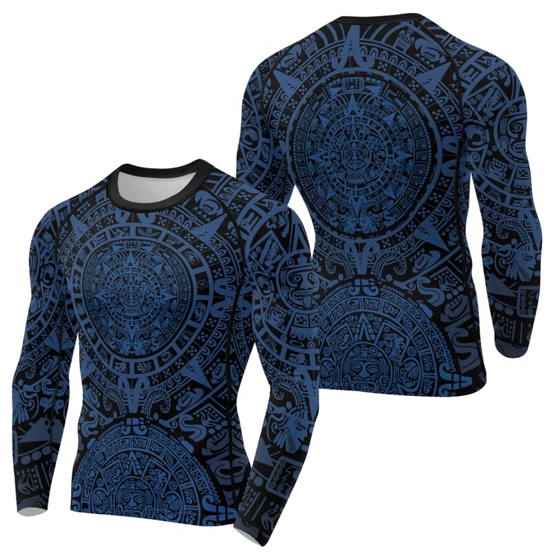 Aztec Ranked MMA Rash Guard Mens Long Sleeve Baselayer Skin Performance Shirt for BJJ Jiu Jitsu Training