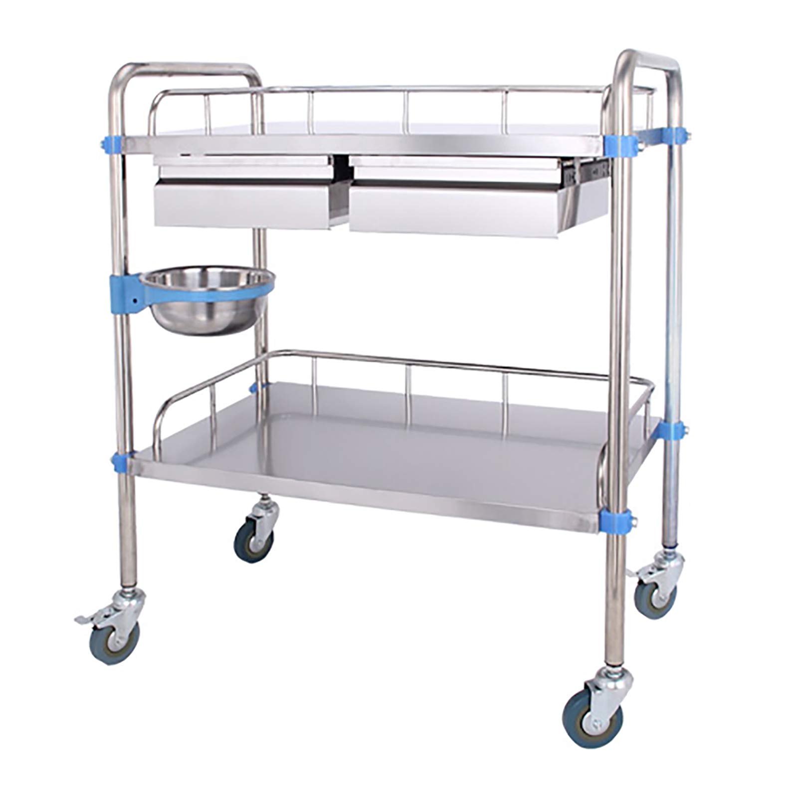2-warstwowy wózek ze stali nierdzewnej mobilny wózek sprzęt do serwowania z szufladami i cichym kołem wielokierunkowym, szuflada x 2-80 x 48 x 86 cm