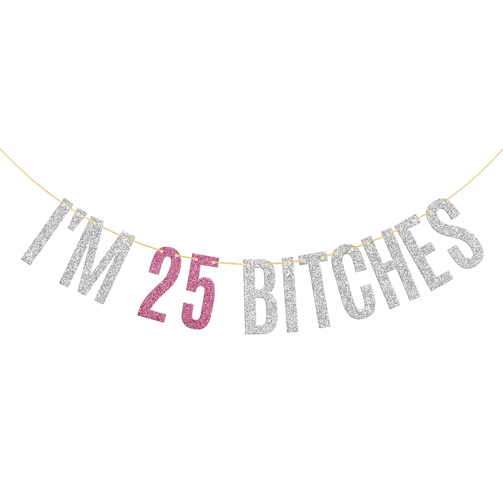 I'm 25 Bitches! Gold Glitter Banner – 25th Birthday Party Decor, Pre-Strung & Ready To Hang - View #7