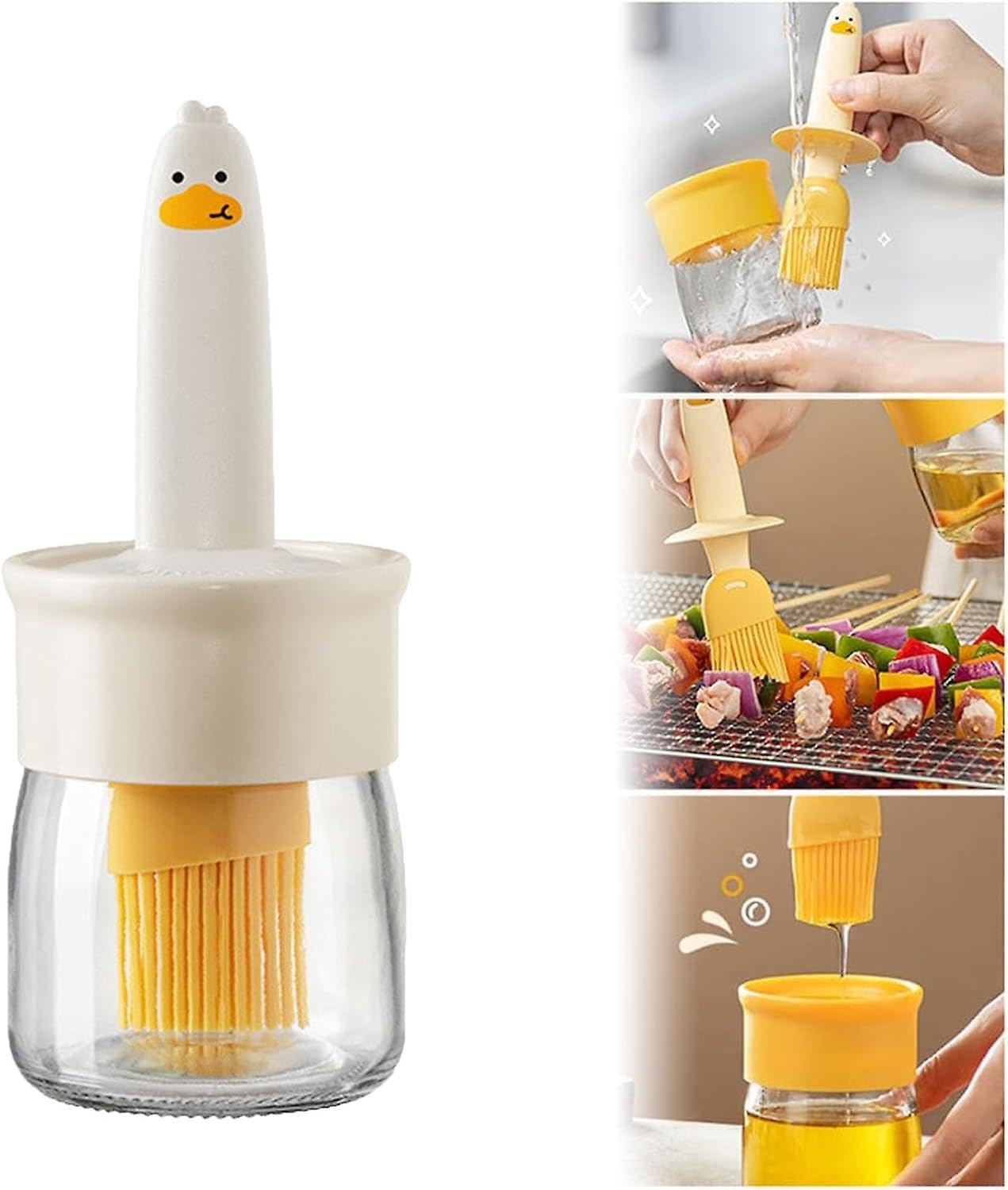MELUDI Oil Measuring Dispenser Bottle with Silicone Pastry Basting Brush for Cooking Vinegar Sauce BBQ Grill Frying Baking Air Fryer