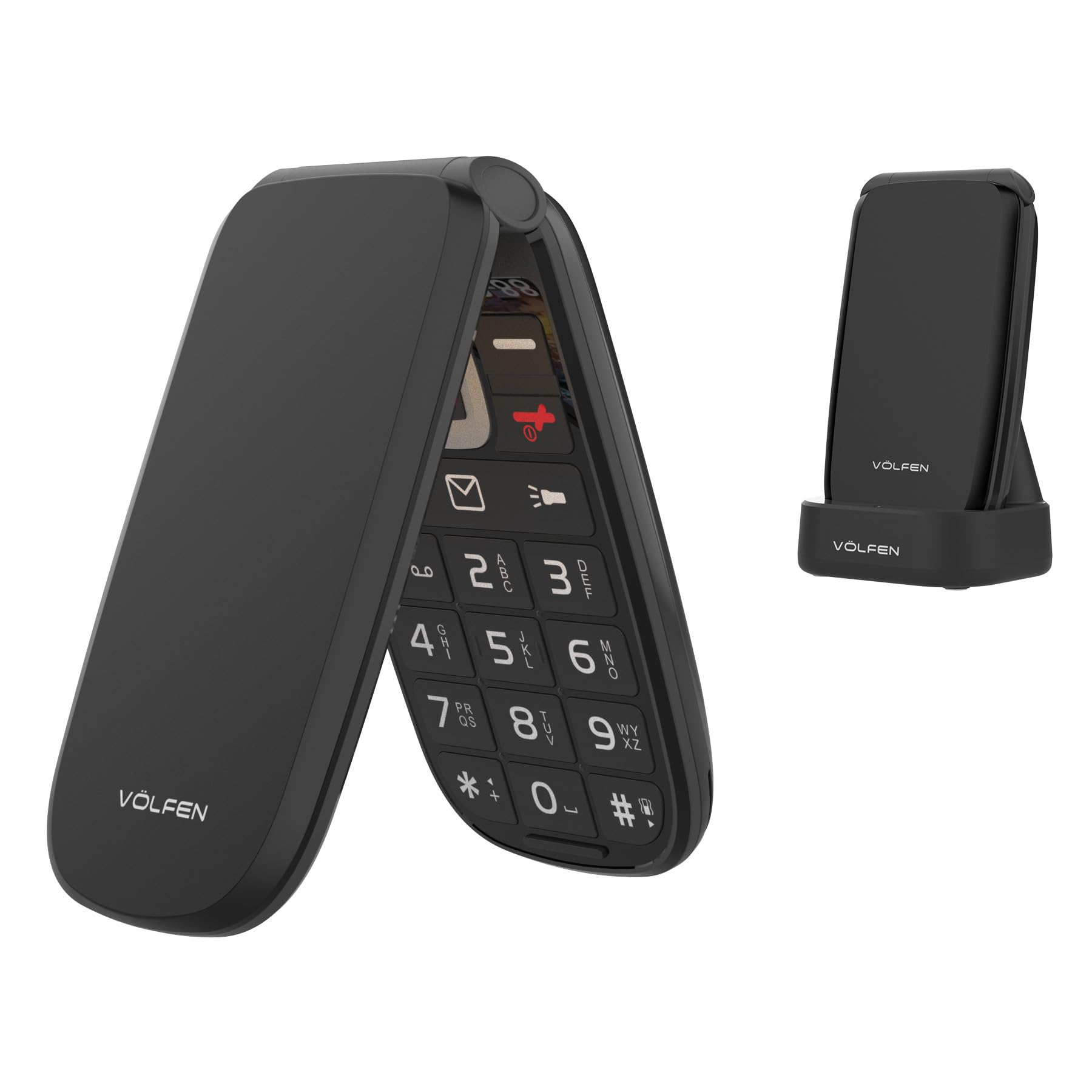 Astro Flip 4G - Teléfono Móvil para Personas Mayores con Tapa, Teclas Grandes y Pantalla XXL de 2,8”, Botón SOS, Fácil De Usar, Base de Carga USB-C, Doble SIM (Negro)
