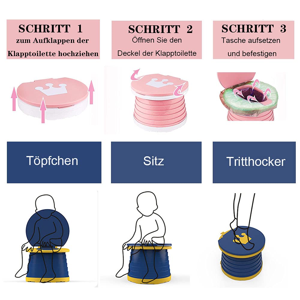 Inodoro plegable para bebés y niños, para viaje, asiento de inodoro portátil, para interiores o exteriores, con bolsa de viaje, rosa