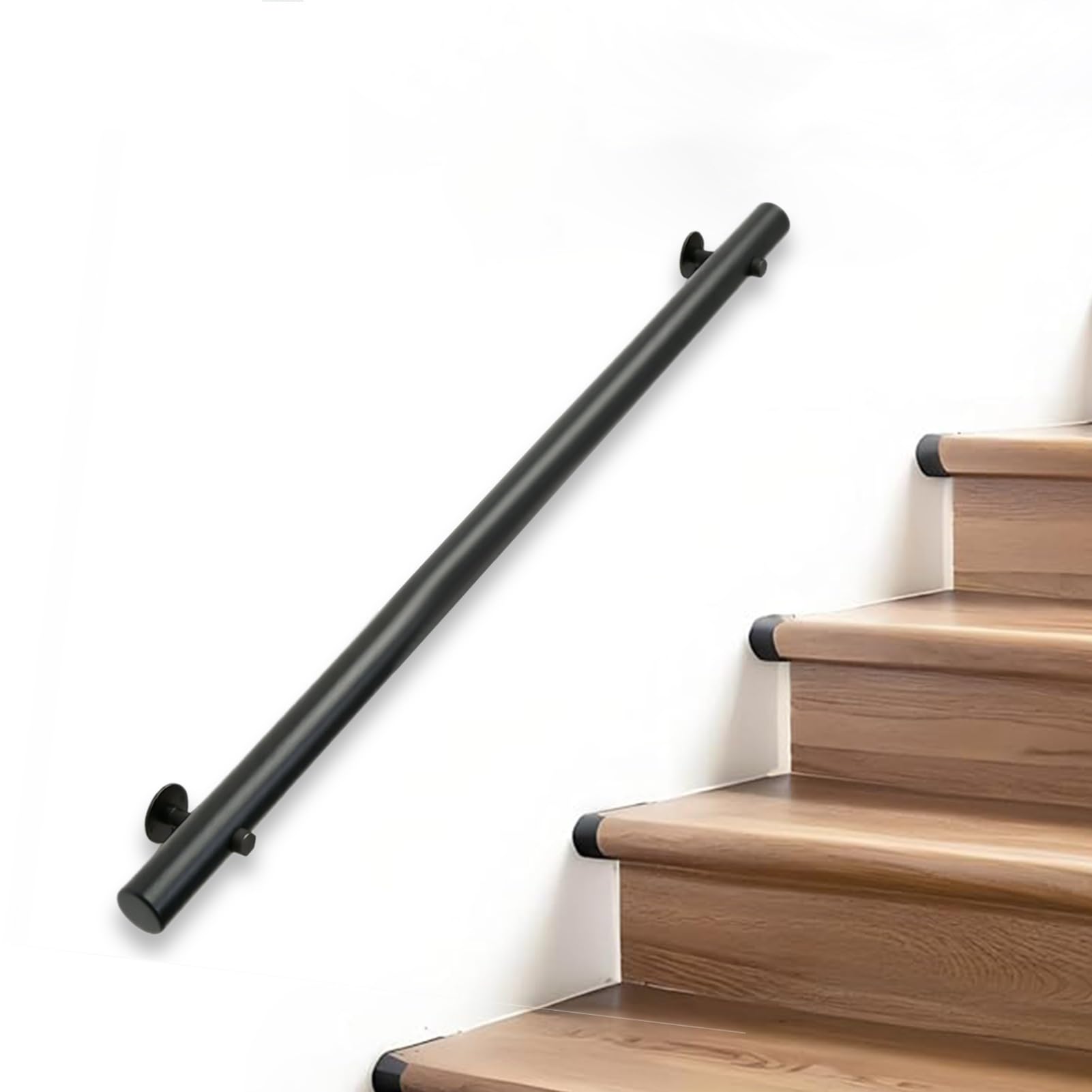 DMCHENGMA 30cm~450cm Wooden Handrail for Staircase Indoor Outdoor Stair Railing Black Round Step Banister Hand Rails(13ft/390cm)