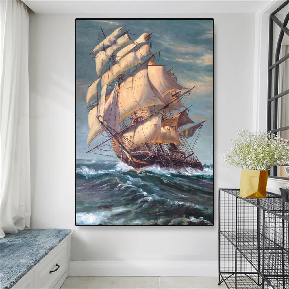 GKUVBF Pirate Ship Canvas Picture Wall Art Vintage Sailing Ships Poster Print Wall Art Picture for Living Room Home Decor(40x60cm/Frameless)