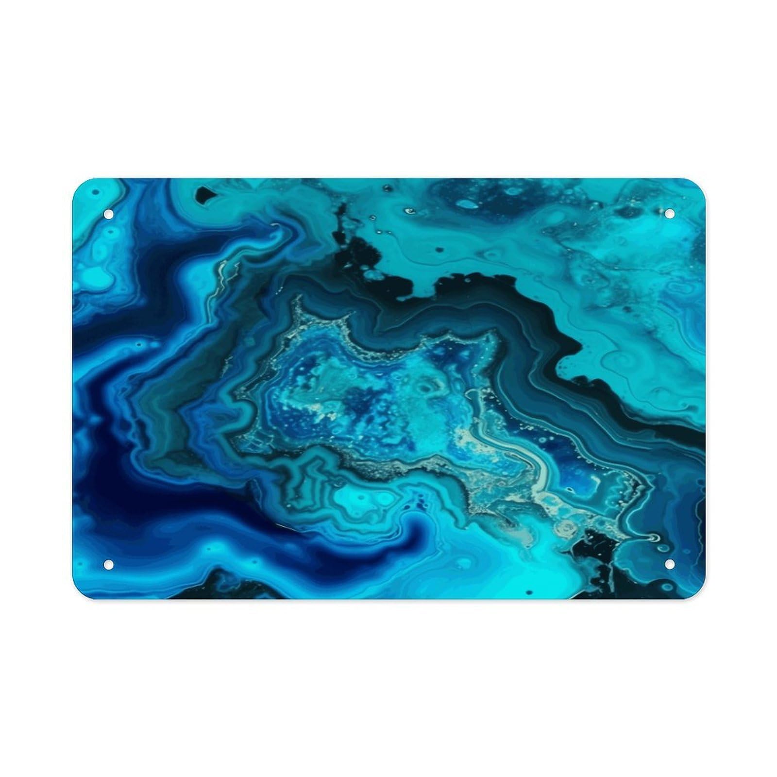 Bright Aqua Blue Turquoise Metal Tin Sign 12"x8" Wall Art Prints Poster Decorative Picture Metal Signboard Decor Painting Folded Edge Iron Sheet Painting with Holes for Wall Decor