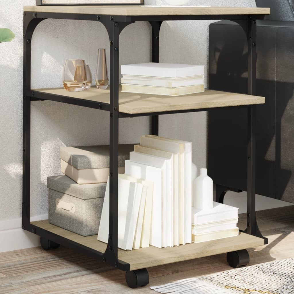 vidaXL Printerkastje 3-laags 43x48x64 cm bewerkt hout sonoma eiken, bureau organizer, printer kast, printer standaard, bureau organiser