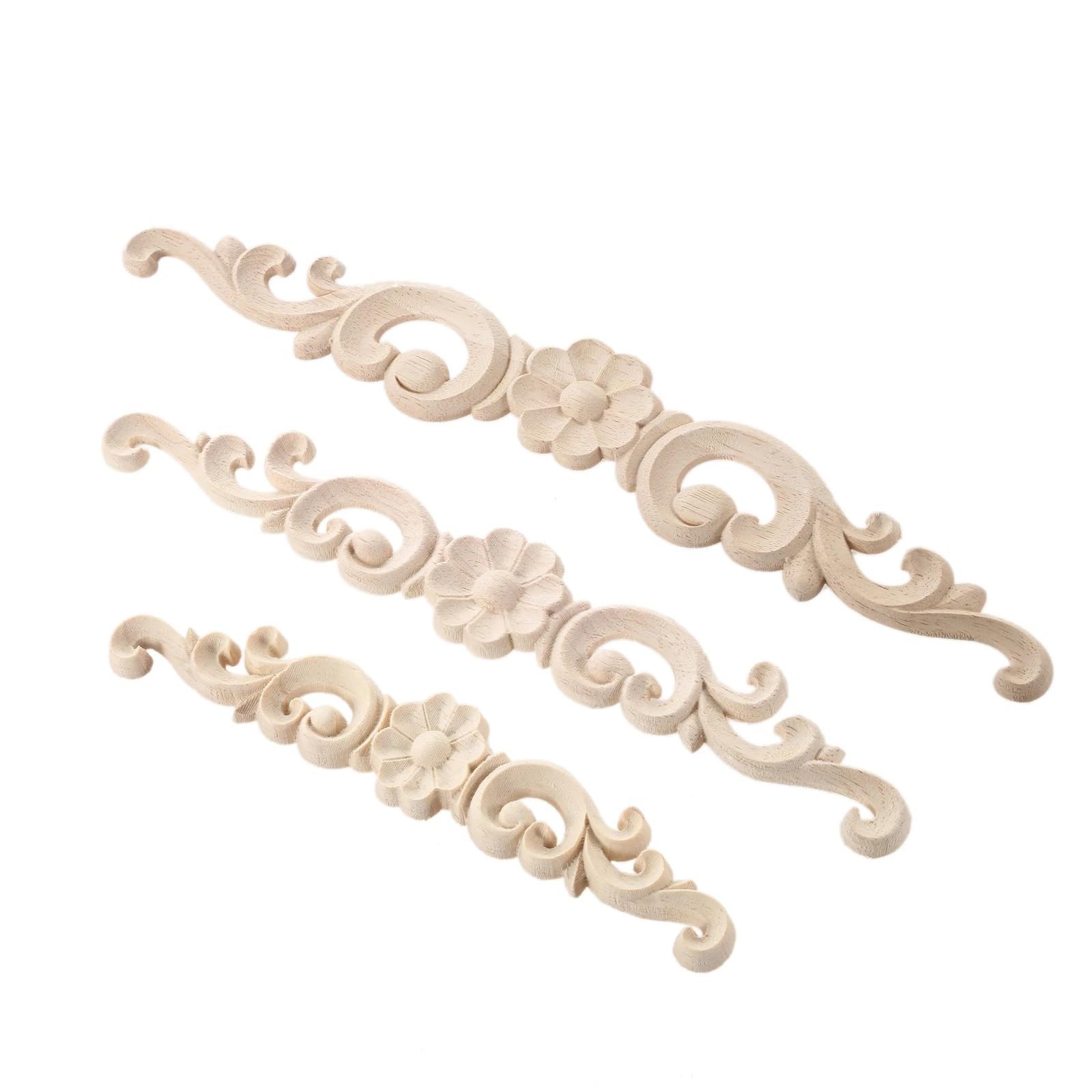 Apliques de madera tallada blanca decorativa para renovar muebles artesanales de salon 40x6cm