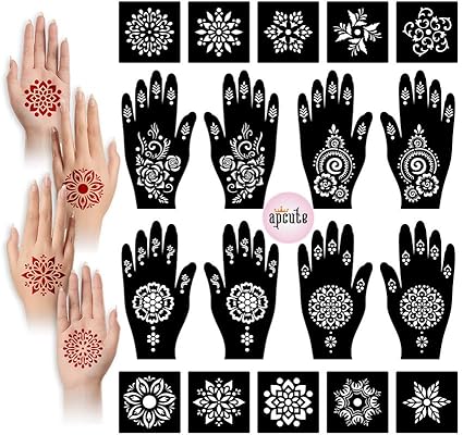 Apcute Temporary Mehndi Tattoo full hand Mehandi stickers Set of 18 pc Combo Pack Mehandi Stencils for Women, Girls And Kids, Easy To Use In Just 4 Steps