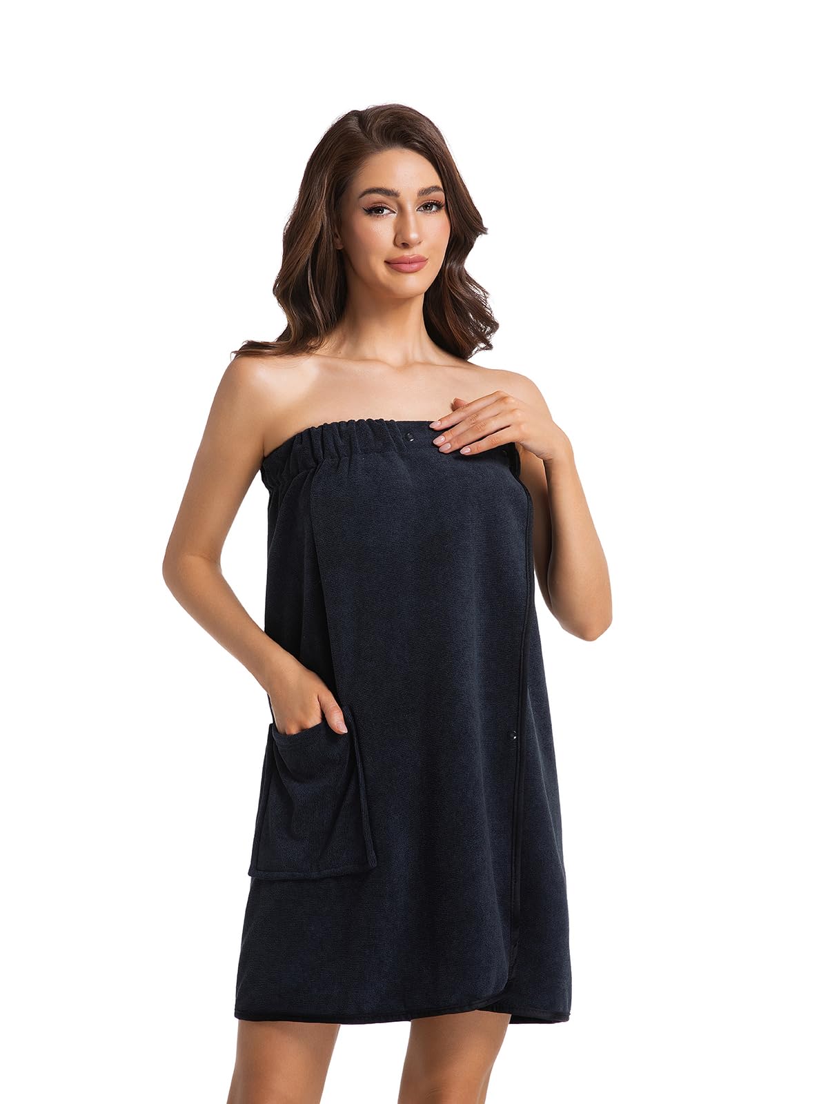 MiYODOS Womens Towel Wrap Bath Robe Lightweight Spa Body Wrap Shower Adjustable Snap Closure Bathrobe