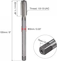Vista 2 de uxcell Machos de fresado de rosca, 1/2-13 UNC de acero de alta velocidad (HSS) 4 flautas rectas, rosca roscada, 5 pulgadas de longitud (extra largo)