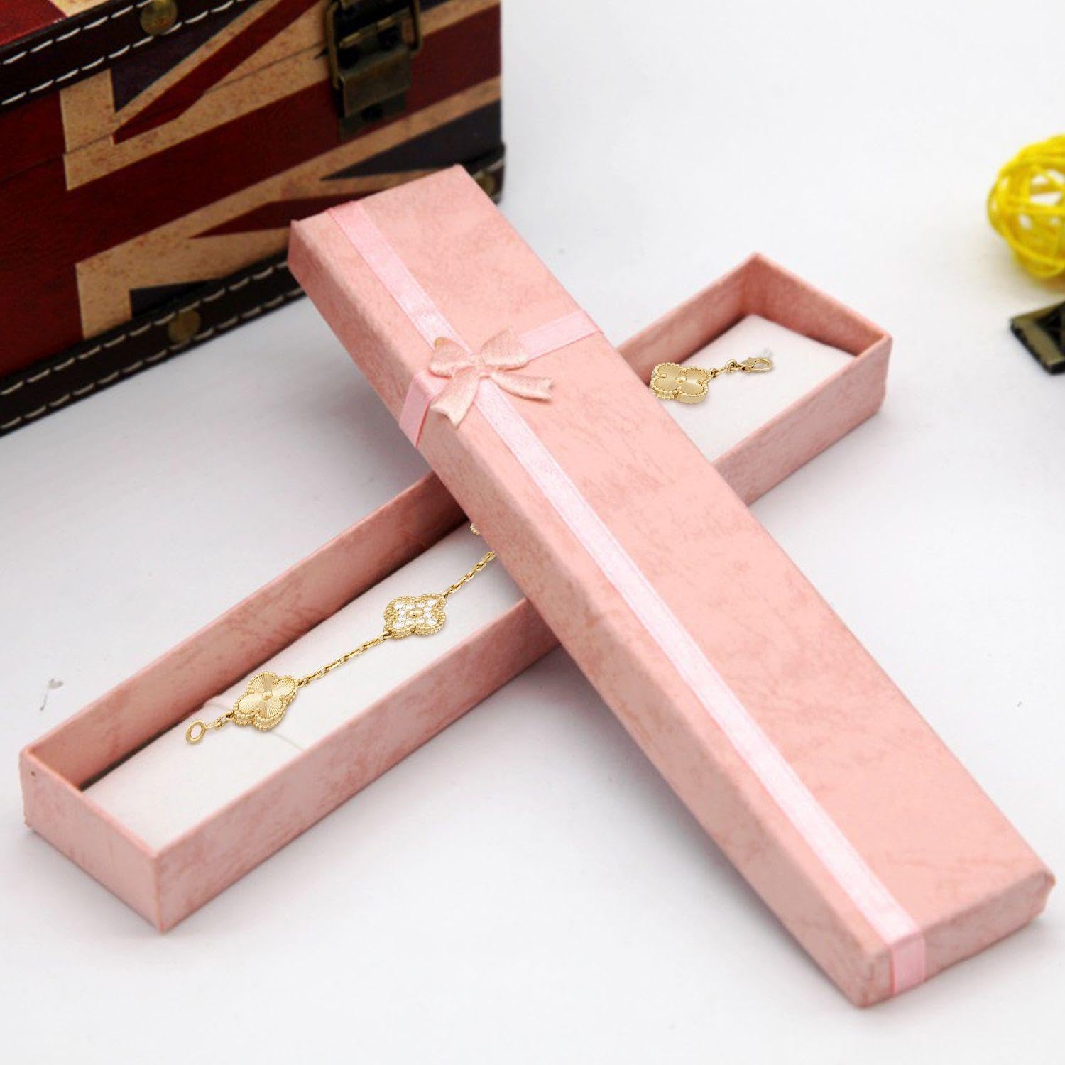 Scatola Portagioelli Rettangolare In Carta Kraft Con Fiocco - 21x4x2,5 Cm - Confezione Regalo Per Collane, Bracciali E Orecchini