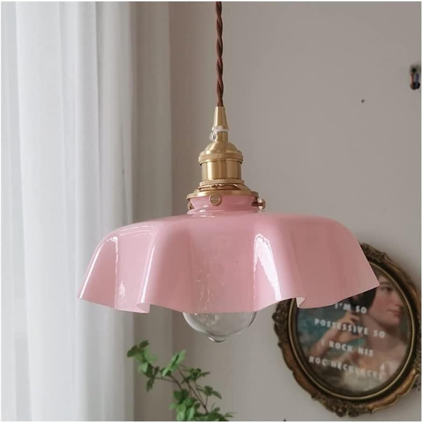 KBUUKYYXouy Scandinavian Glass Farmhouse Lotus Leaf Pendant Lamp Chandelier Hanging Lighting Ceiling Fixture E27 for Bedroom Cafe Kitchen Island(Pink)