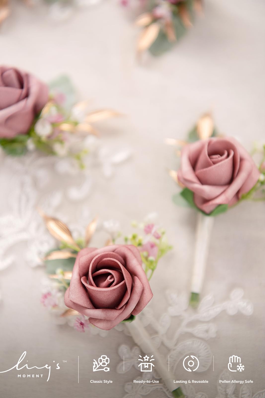 SANRLO Dusty Rose Boutonniere Collection, set di 5 pezzi in seta per sposi e testimoni dello sposo, per matrimoni ed eventi speciali