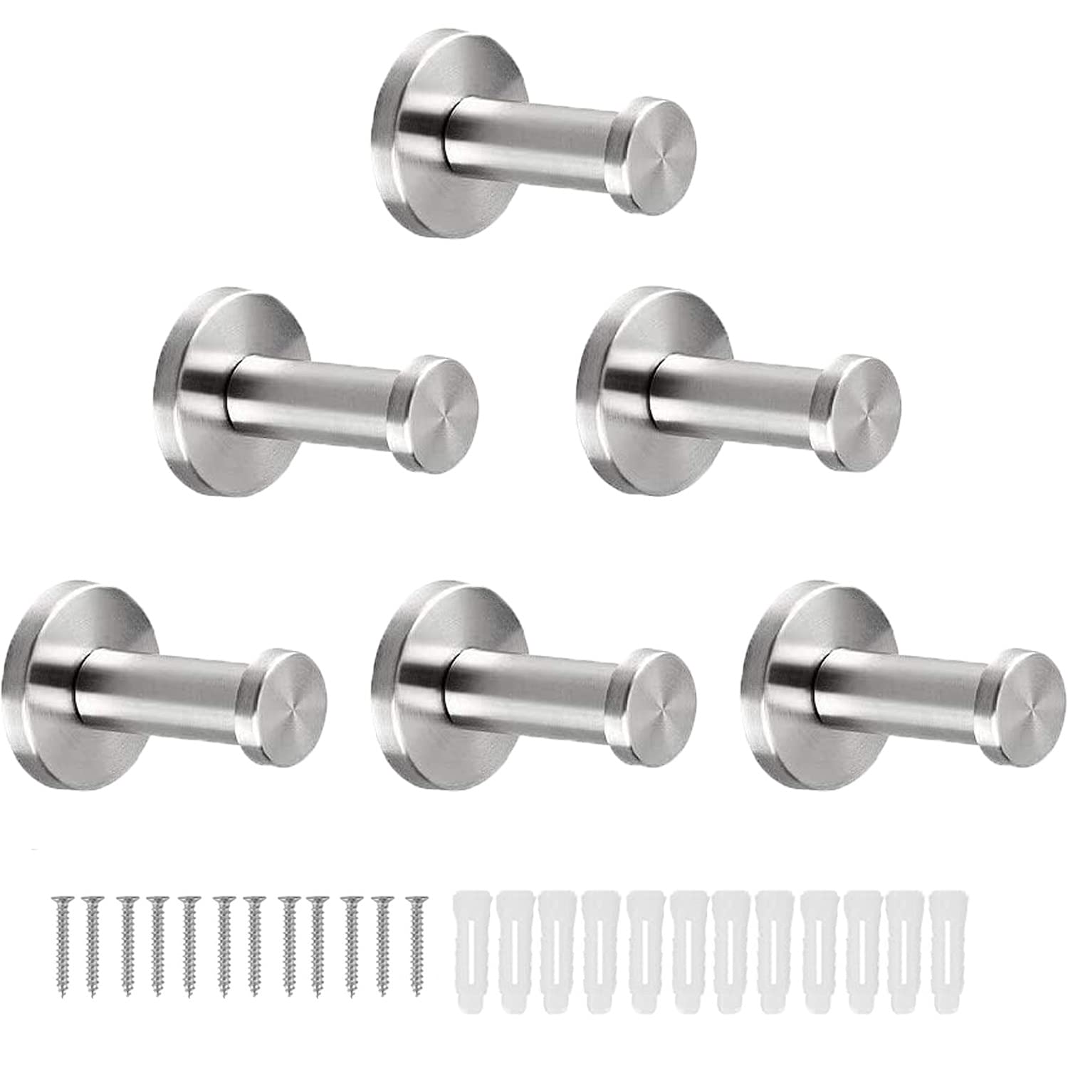 Vanloory Bathroom Towel Hooks, 6 Pack Round Coat Hooks, Sturdy Wall Mounted Robe Hook, SUS 304 Stainless Steel Heavy Duty Clothes Hanger, Wall Towel
