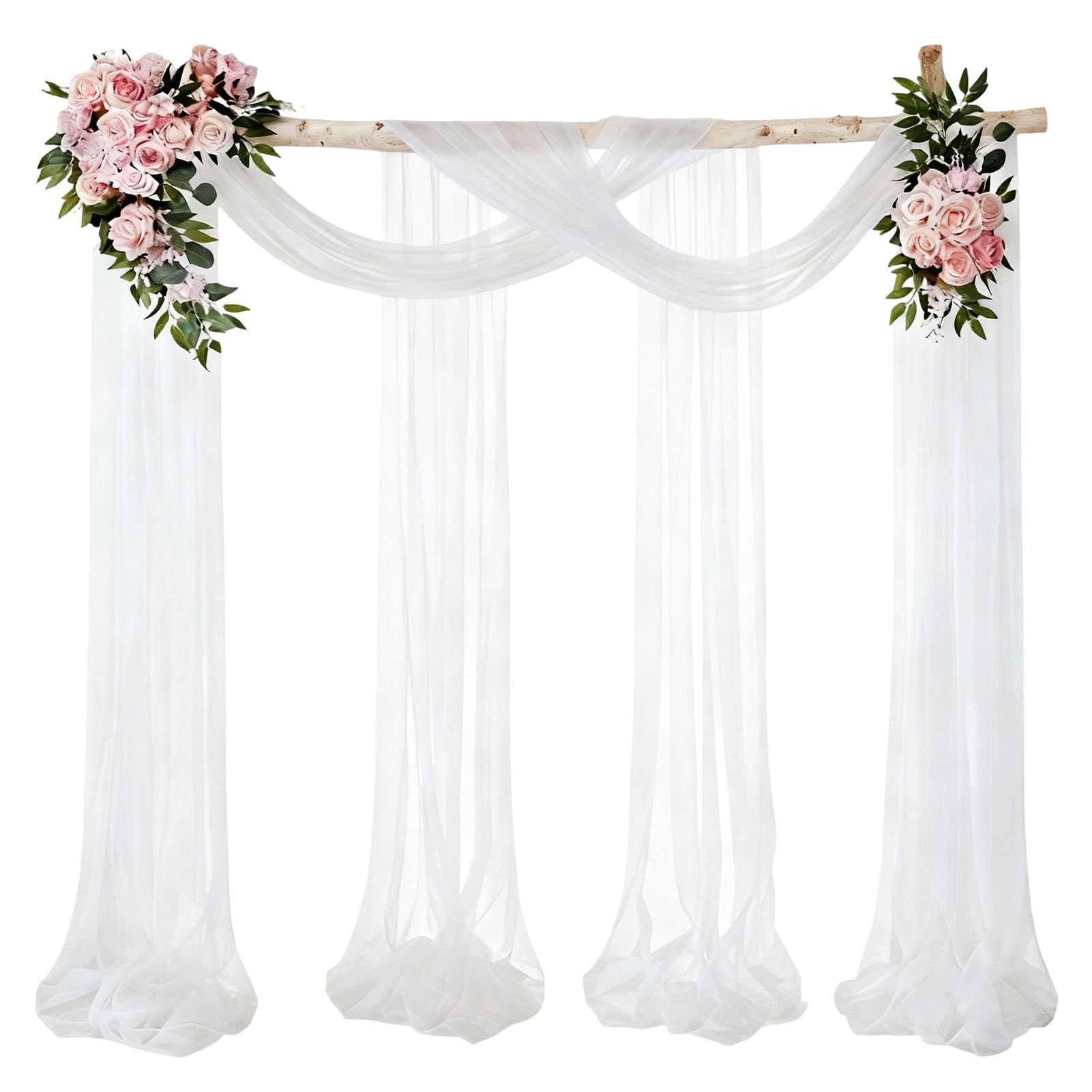 Cream White Chiffon Draping Fabric for Wedding Arch 4 PC Outdoor Decorative Curtains Baptism Party