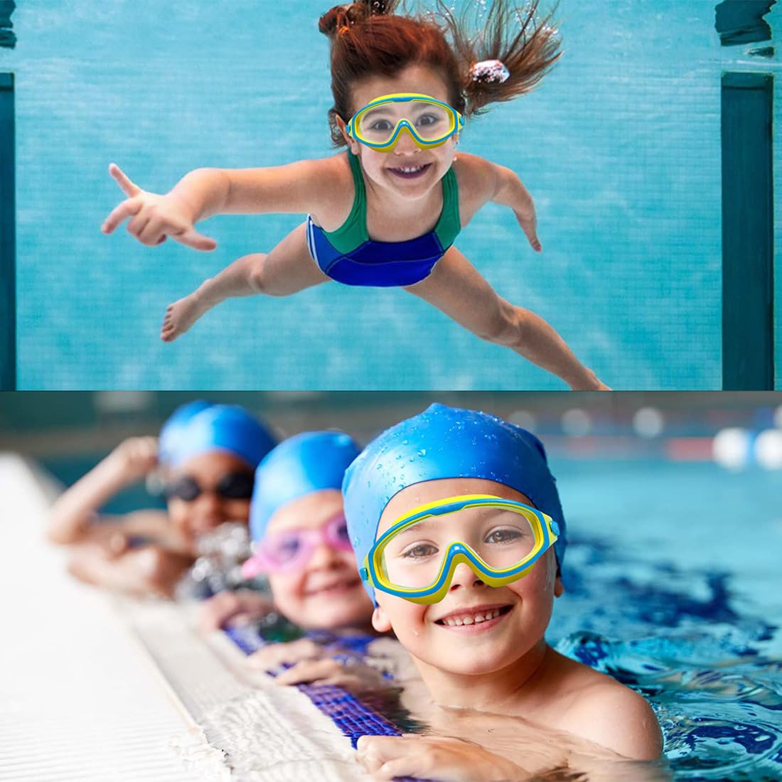 Lot De 2 Lunettes De Natation Enfant – Anti-buée, Champ 180°, Réglables, Coussinets Silicone, Avec Bouchons D’oreilles Et Pince-nez, 3-15 Ans