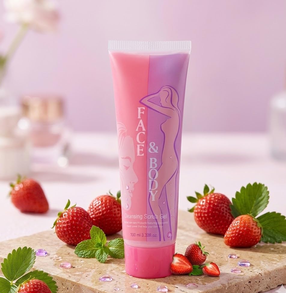 Face & Body Cleansing Scrub Gel, Strawberry, 100 ml, Gel Form, for Face and Body Care-image-11