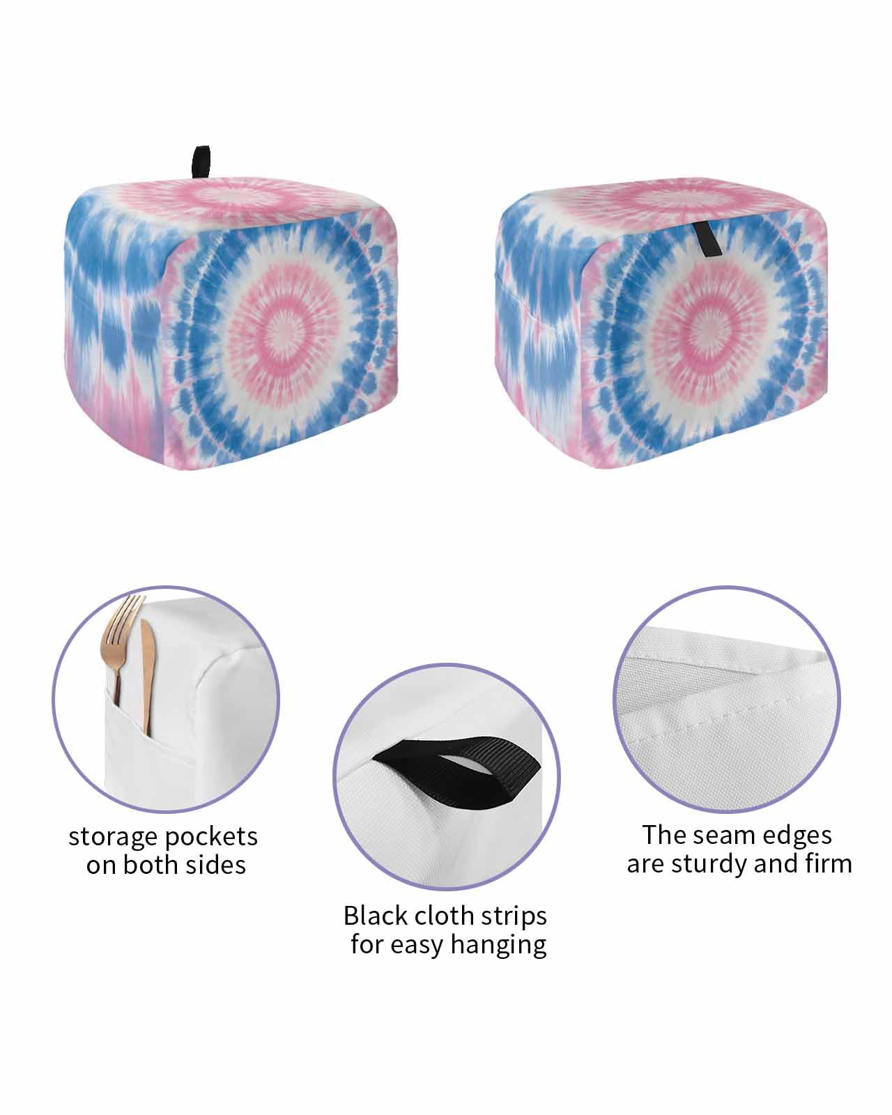 Pink Blue Ombre Toaster Cover 2 Slice, Modern Boho Ethnic Tie Dye Geometric Dustproof Bread Machine Oven Cover with Storage Pockets, Fits Most Kitchen Toasters Protector
