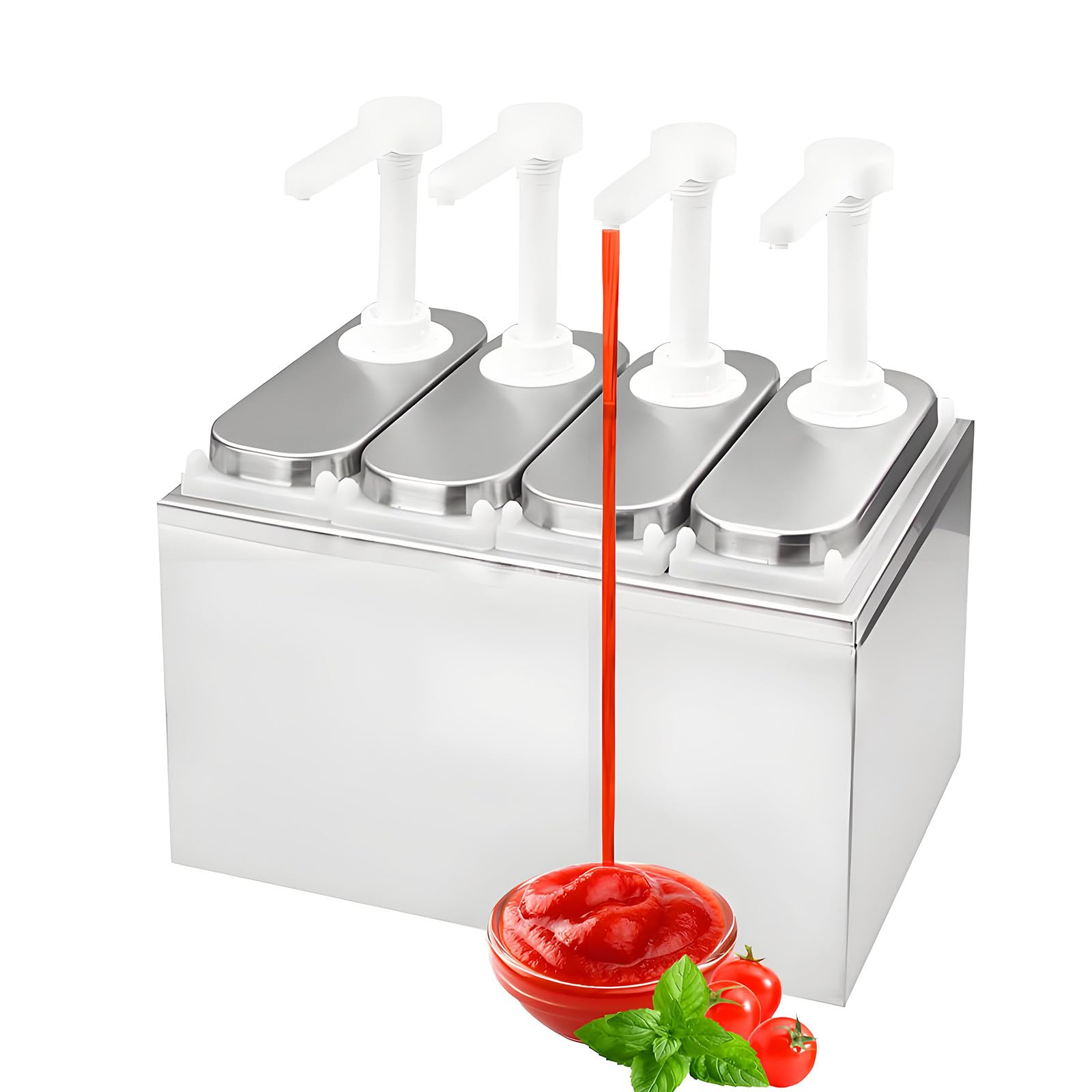 Dispensador Salsa de Jarabes Acero Inoxidable para Cocina,Bomba Dispensadora Salsas 2l Triple,Fácil de Limpiar, Herramienta Jarabes Cocina Gran Capacidad 4Pumps2L
