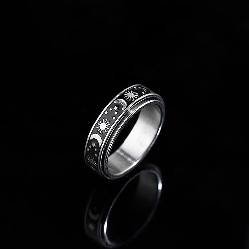 Miniatura 6 de ORAZIO 3Pcs Fidget Rings for Anxiety Stainless Steel Rings for Women Men Worry Rings for Women Spinning Flower Moon Star Sun Band Rings Set for