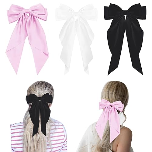 Lazos para el cabello para mujeres y niñas, 3 lazos grandes para el cabello con pasadores, accesorios para el cabello de cola larga, pinzas para el