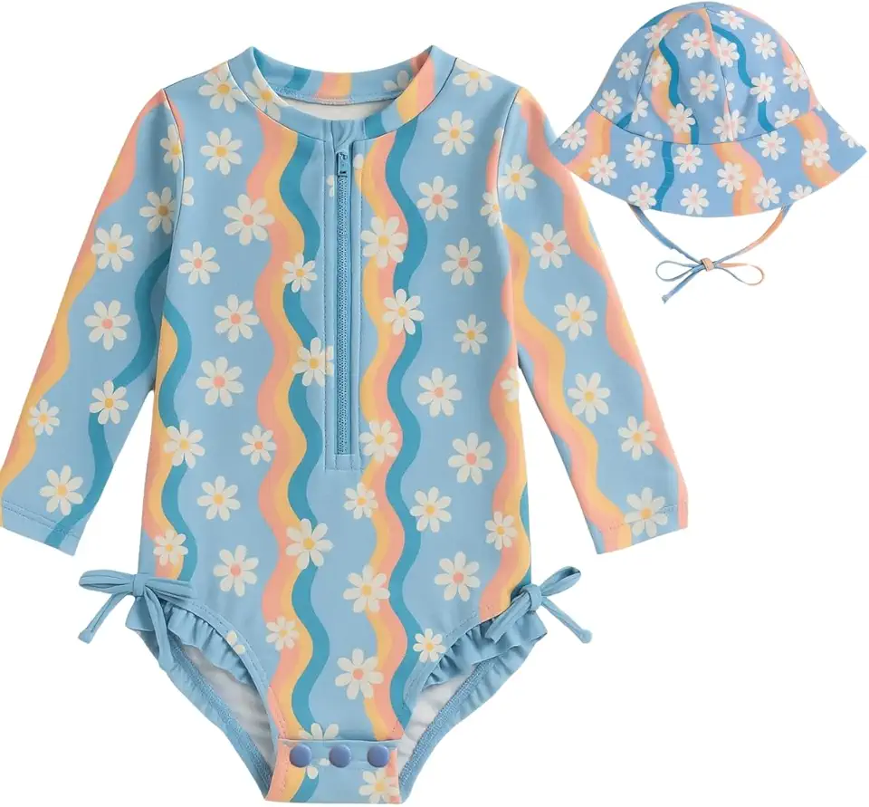 Maiô infantil Com Chapéu Manga Longa Menina Proteção Solar