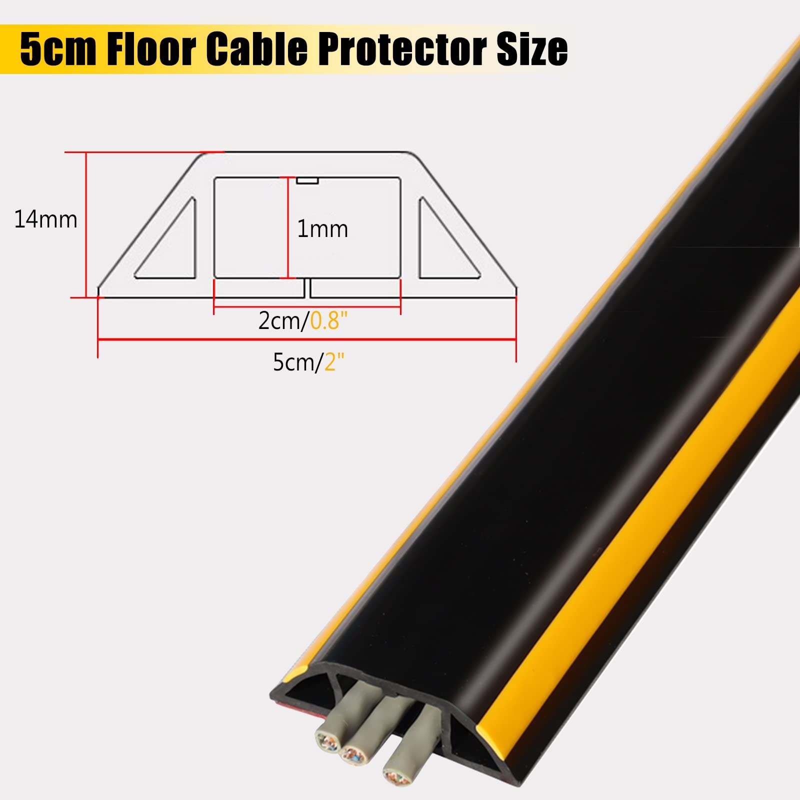 Canaleta de protección de Cables, ocultador de Cables de Piso de PVC Flexible para almacenes, conciertos, hoteles, gestión de Cables autoadhesivos ignífugos (Color: Blanco, tamaño: 8 m/26 pies de lo